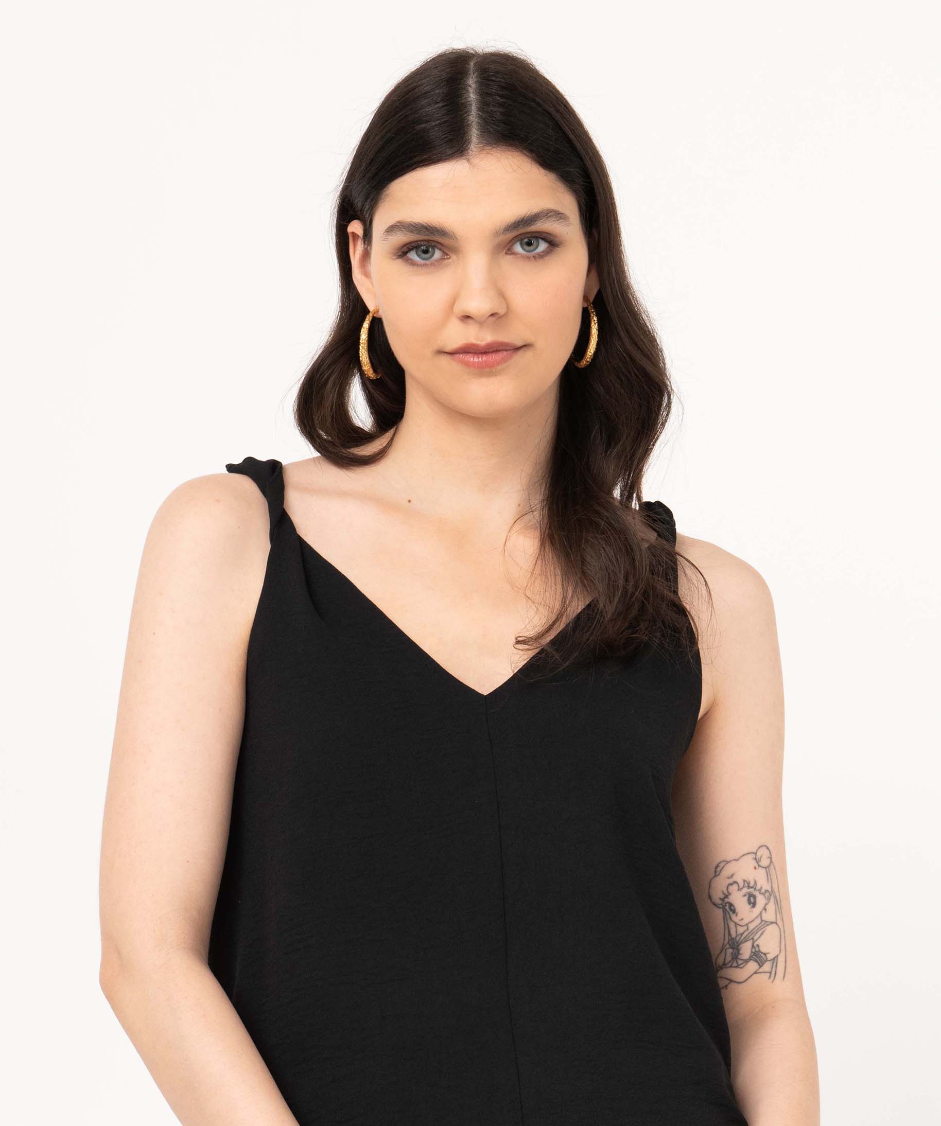 Blouse droite fluide à bretelles et col V femme noir | GEMO