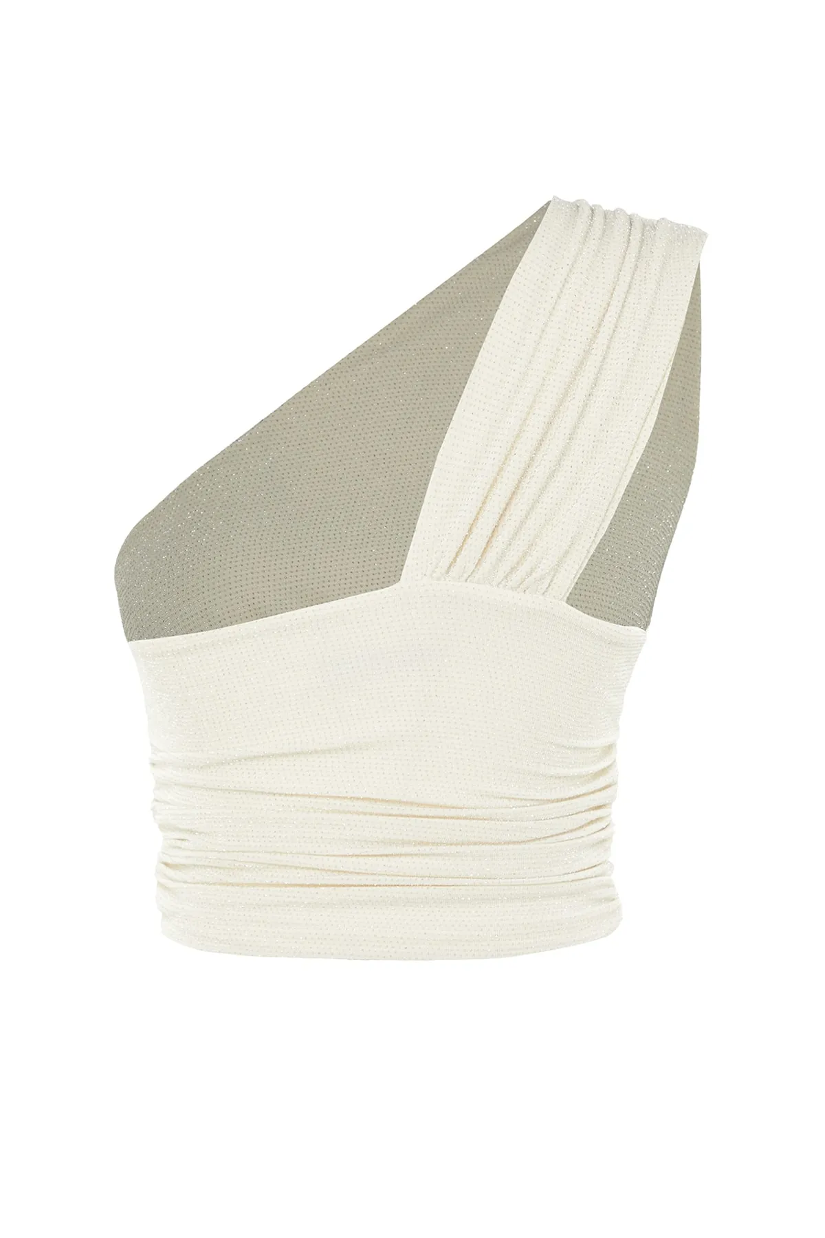 Trendyol Collection  Ecrufarbenes, bauchfreies, gefüttertes, glänzendes Strick-Bustier TPRSS23BS00011
