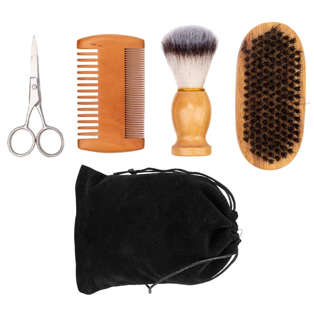 Yunnker Bartpflege-Set Bartkamm & Bartbürste Set Für Männer, 5-tlg., Bartbürste mit Wildschweinborsten und Comb Set