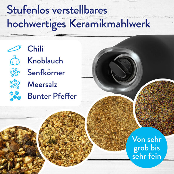 Gewürzmühle, Keramikmahlwerk, 2er Set