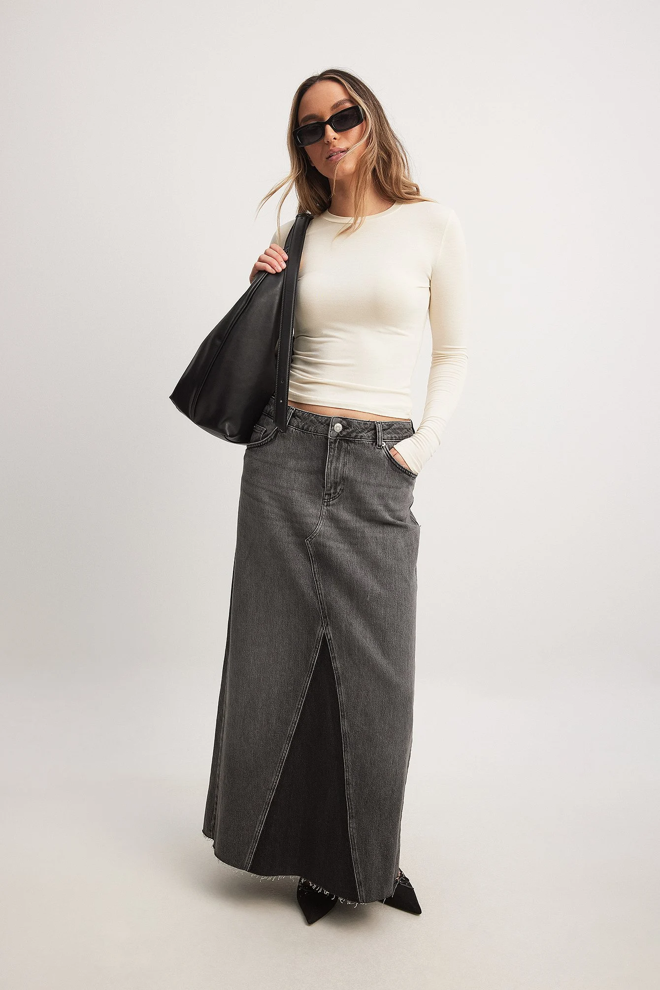 Panellierter Maxi-Jeansrock