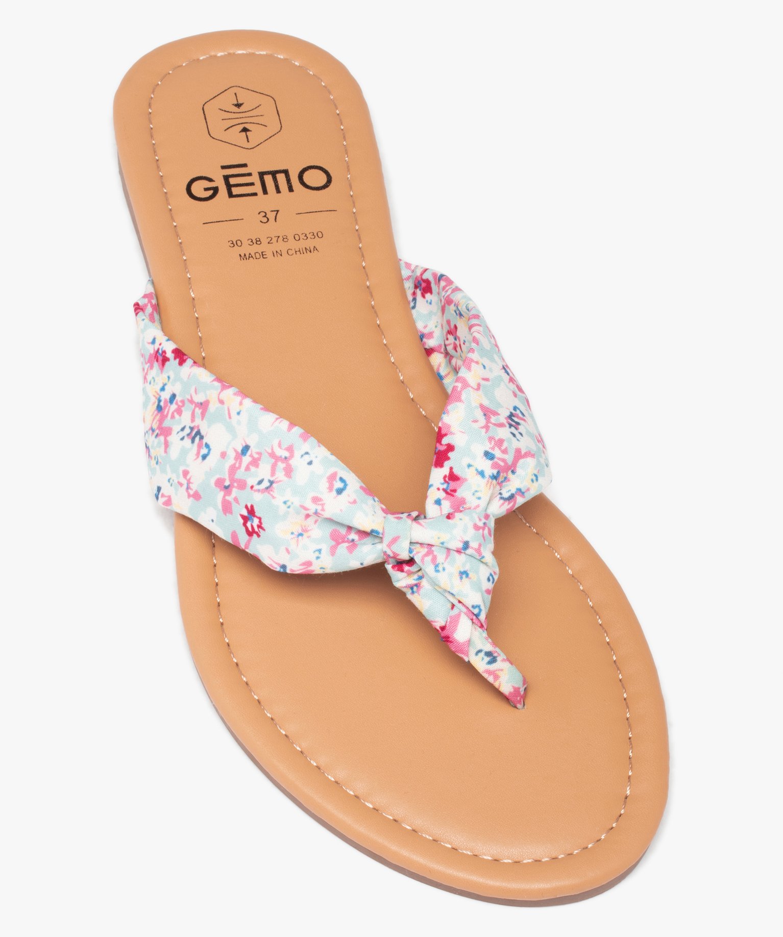 Tongs femme à talon plat et bride en toile drapée vert | GEMO