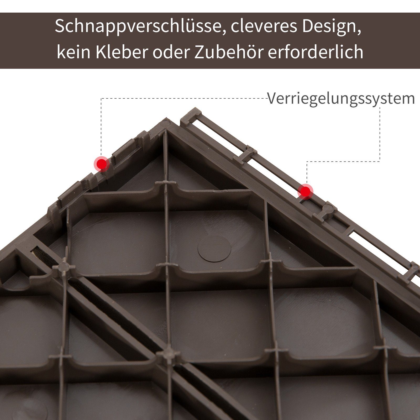 Outsunny Klickfliesen Balkon Patio 30 x 30 cm, Garten-Klickfliese, Garten-Klickfliese Bodenbelag, 1 St., 9 x Terassenfliesen, Stärke: 2 cm, 0.81 m²