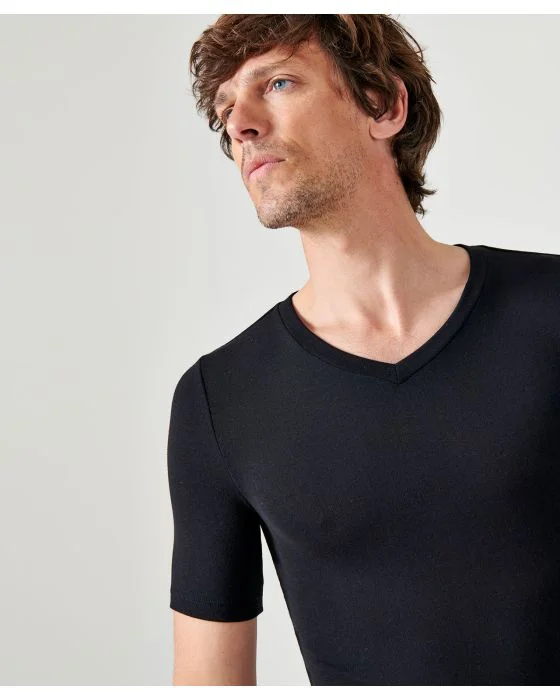 T-shirt col V fine côte Thermolactyl Sensitive, manches courtes