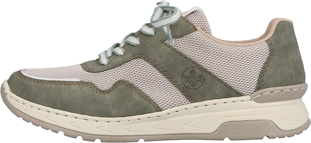 RIEKER Freizeit Schnürer khaki schilf weiss marble