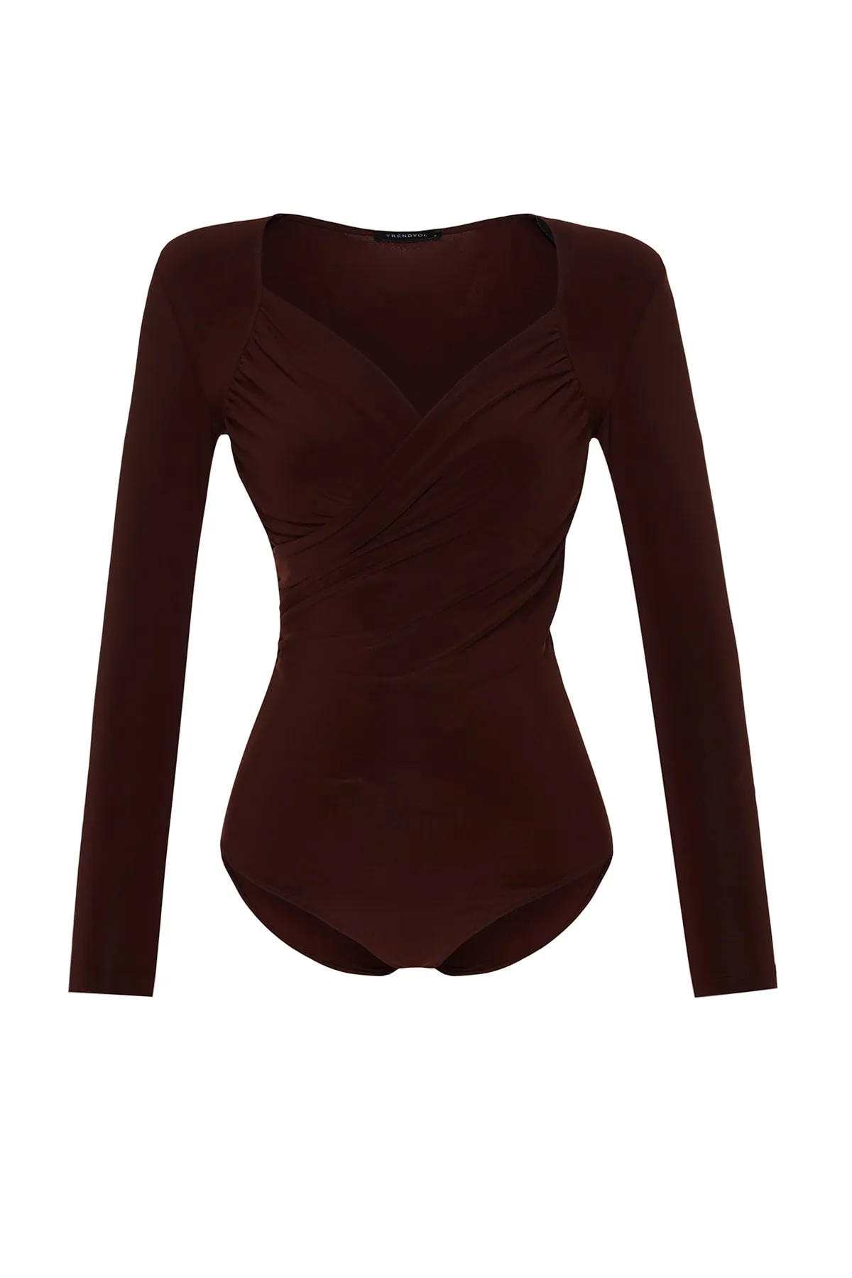 Trendyol Collection  Brauner, gepolsterter, drapierter, taillierter/flexibler Strickbody mit Druckknopfverschluss TWOAW22BD0156