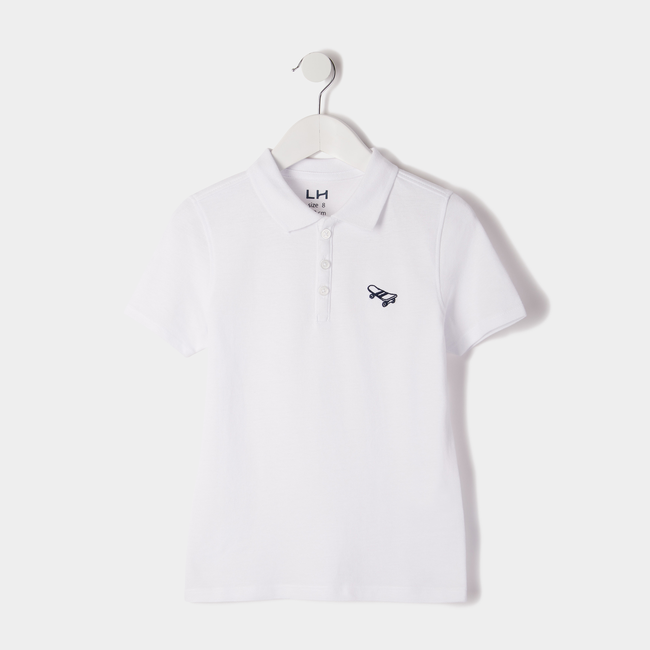 Polo manches courtes à détail brodé blanc garçon | La Halle