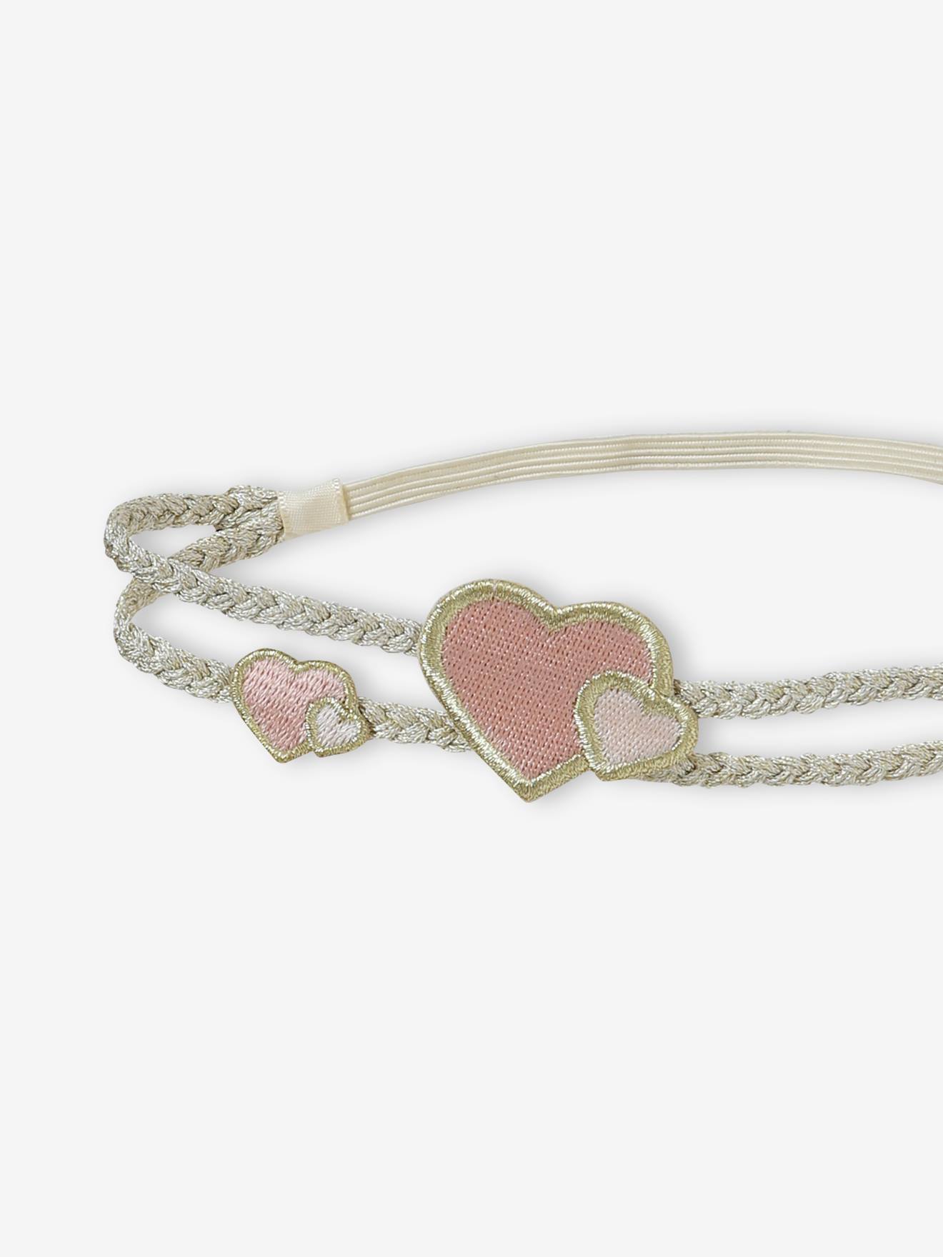 Headband tressé avec coeurs appliqués rose pâle