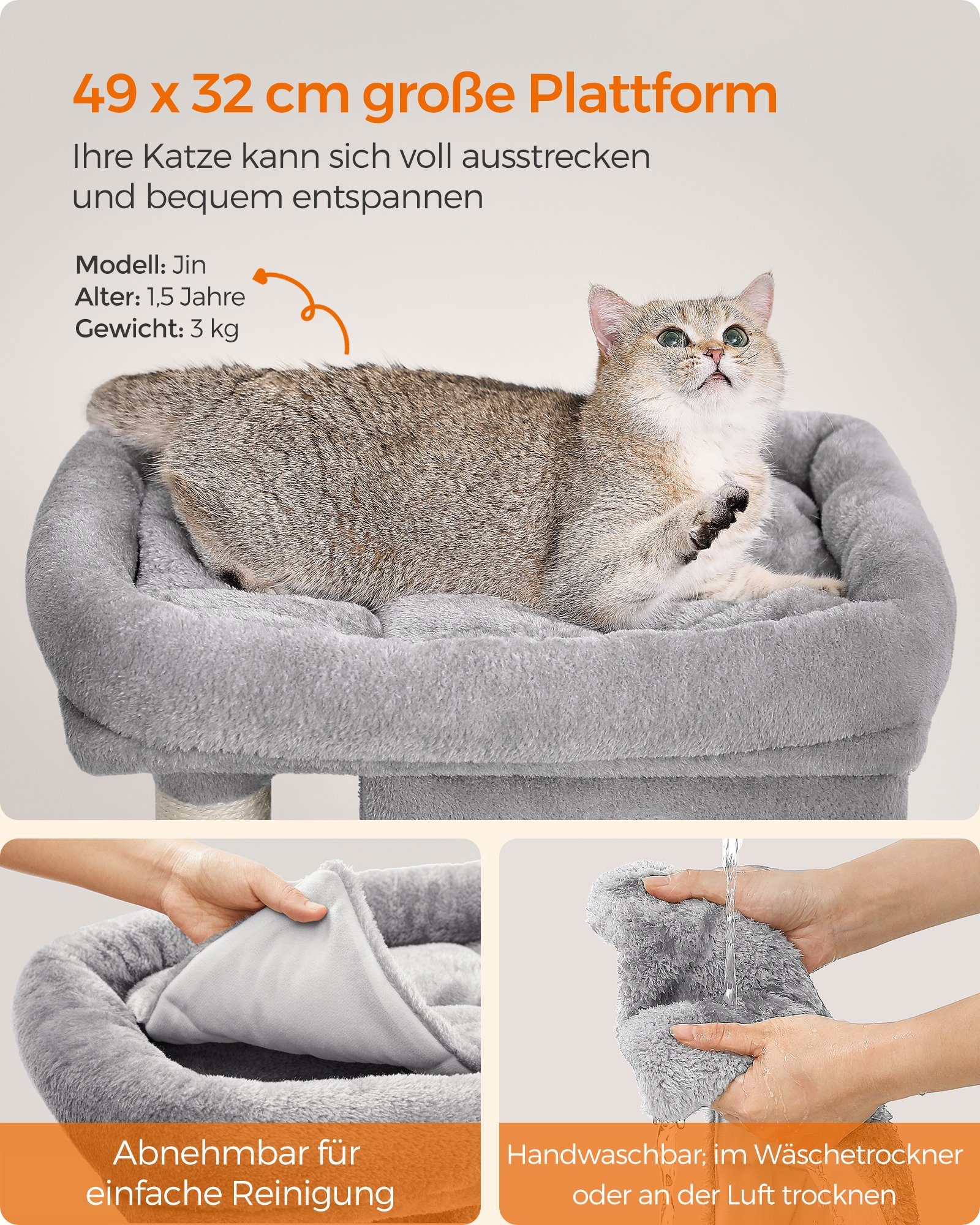 FEANDREA Kratzbaum, M/L Katzenbaum, mit 2 Häuschen, Sisalstämme, kompakt