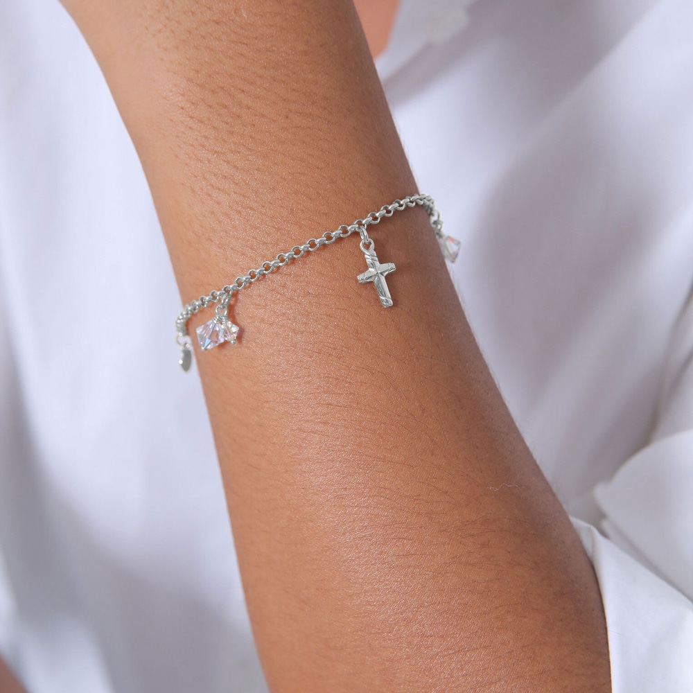 Elli Elli Bracelet Femmes Croix Cœur Ancre avec Cristaux en Argent Sterling 925 Bracelet