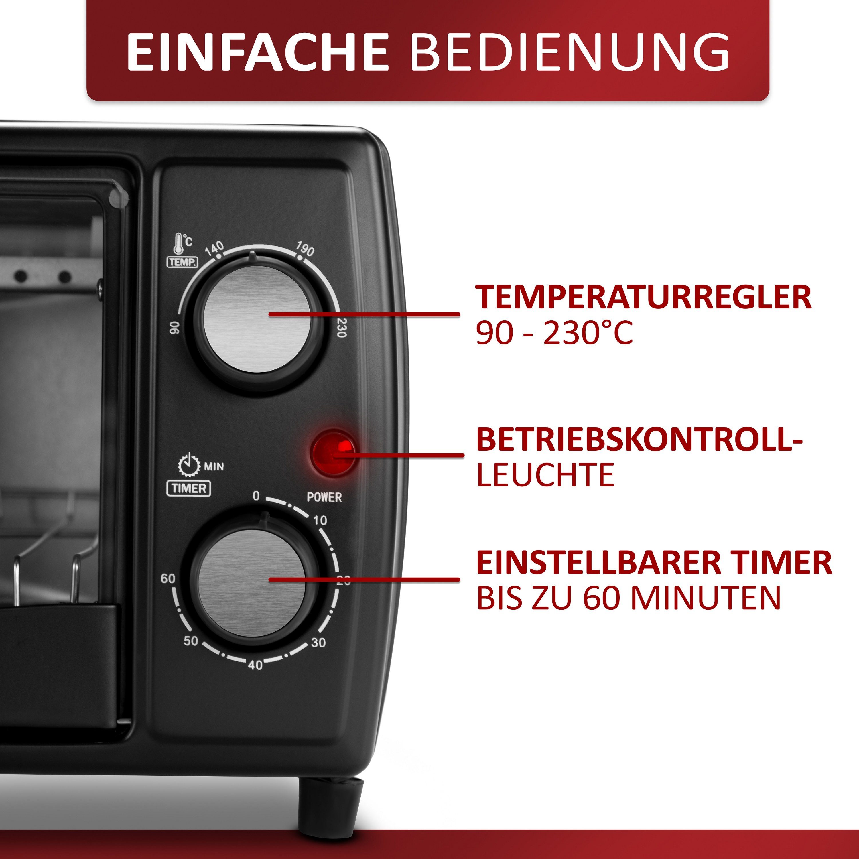 STEINBORG Minibackofen SB-500, 10 Liter, kompakt, 1000 Watt