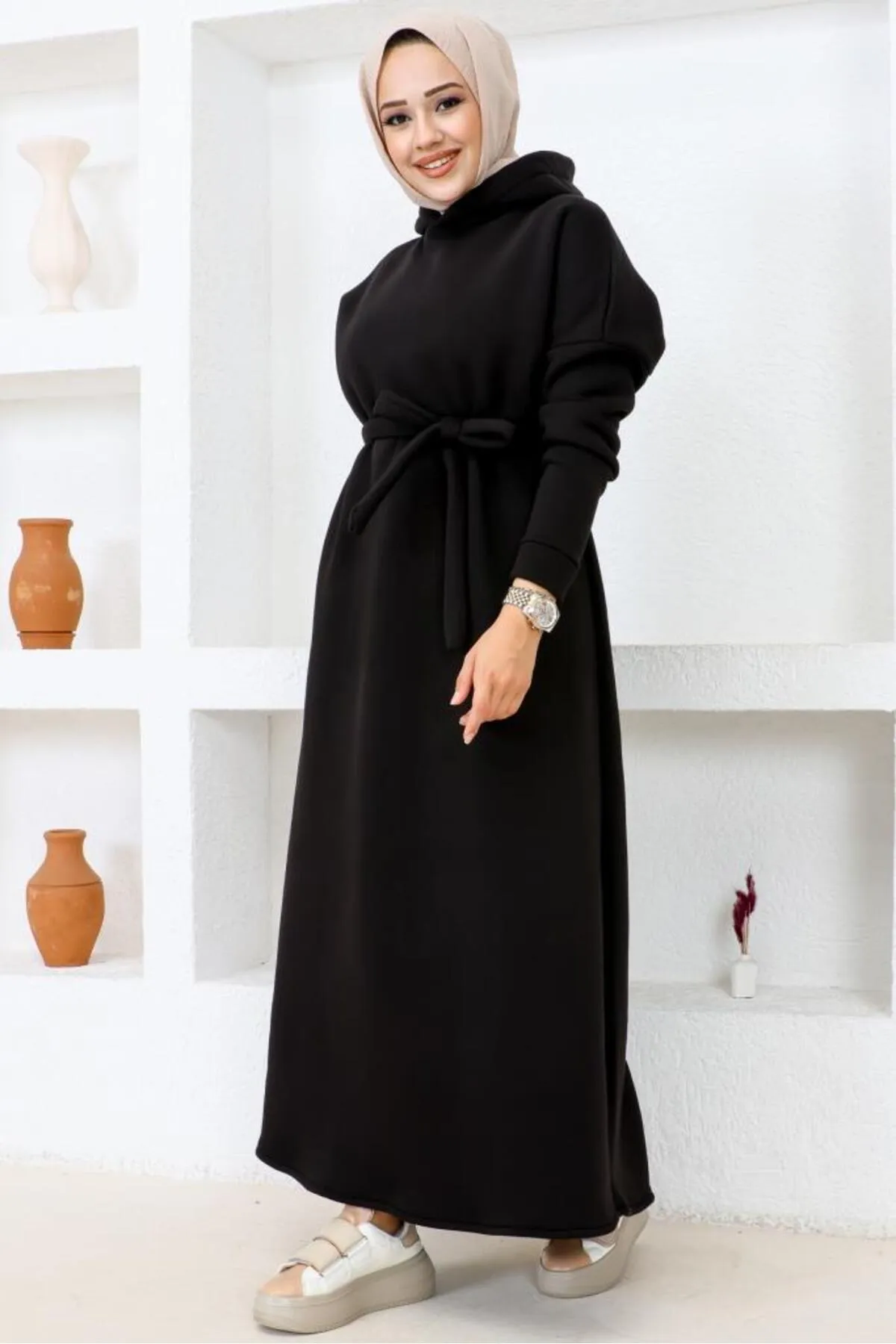 benguen  5651 Dreifädiges Kapuzenkleid Schwarz
