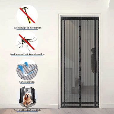 Sekey Insektenschutz-Tür Magnet Fliegengitter Tür Zuschneidbar, Türvorhang ohne Bohren, 230x160cm für Balkontür, Kellertür, Terrassentür durch