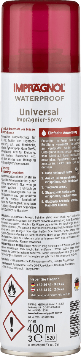 Imprägnierspray universal für Textilien, Leder und Hightechgewebe, 400 ml