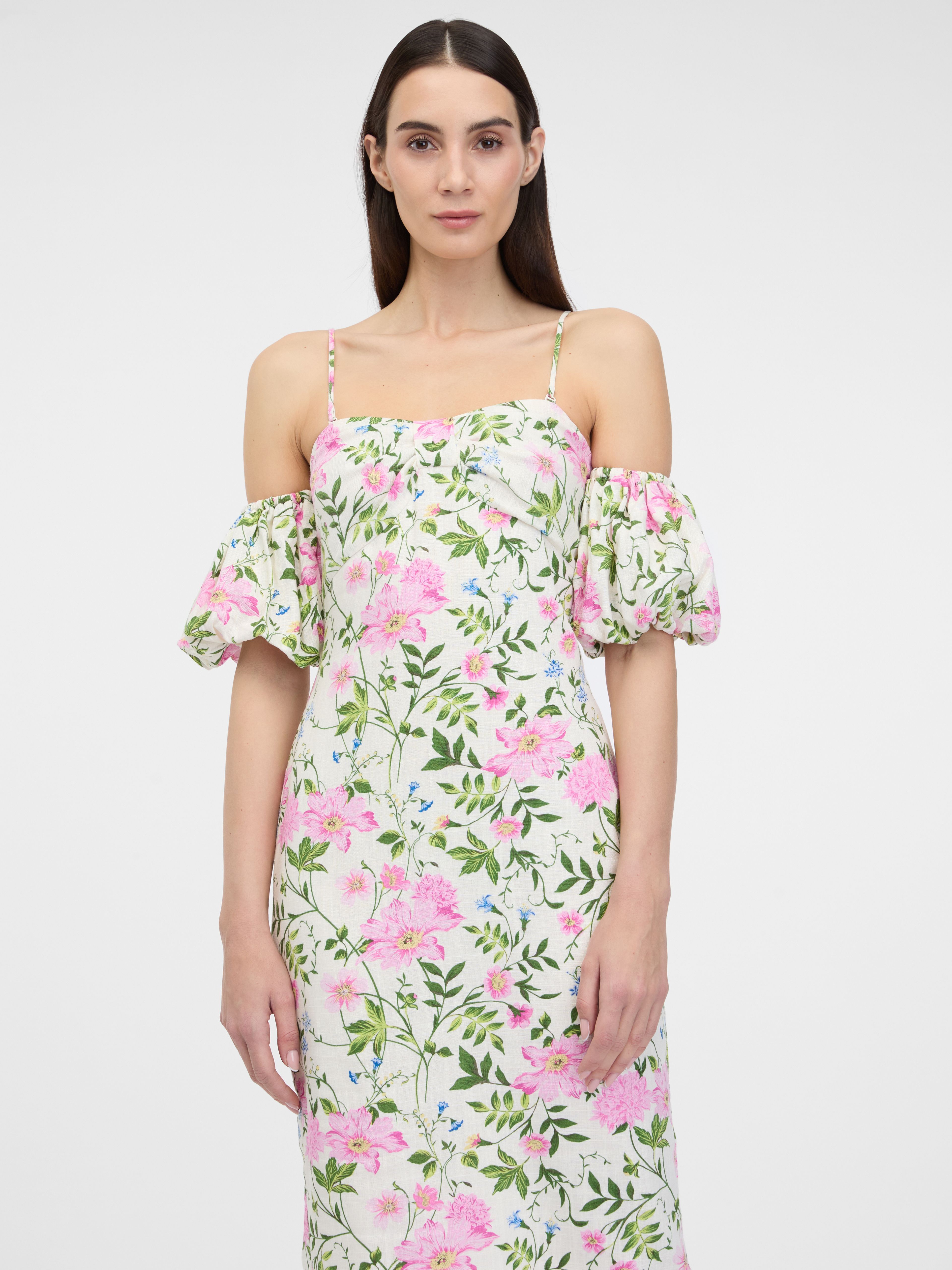 Cremefarbenes Damen-Midi-Kleid mit Leinen ORSAY