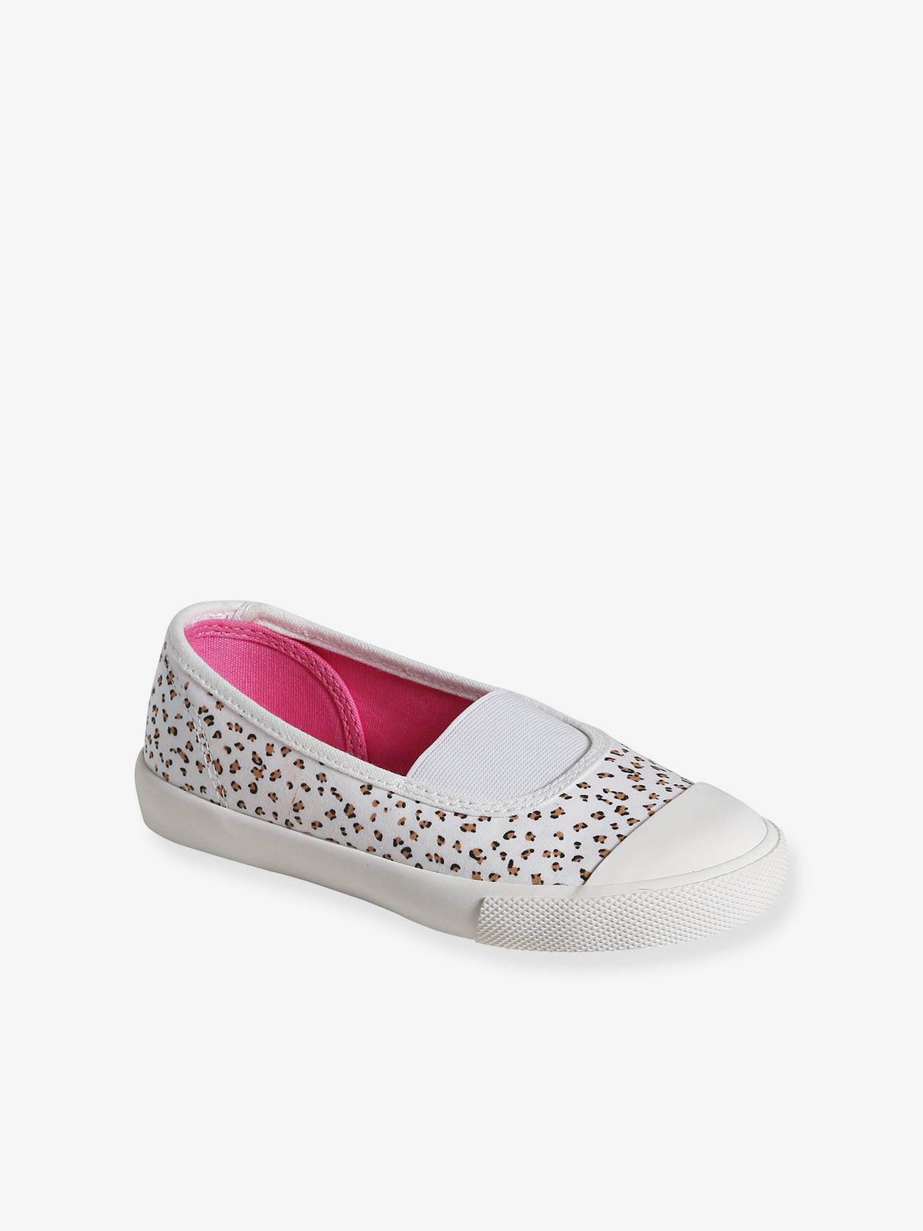 Vertbaudet Mädchen Sneakers mit Gummizug und Anziehtrick - weiß/beige leoprint