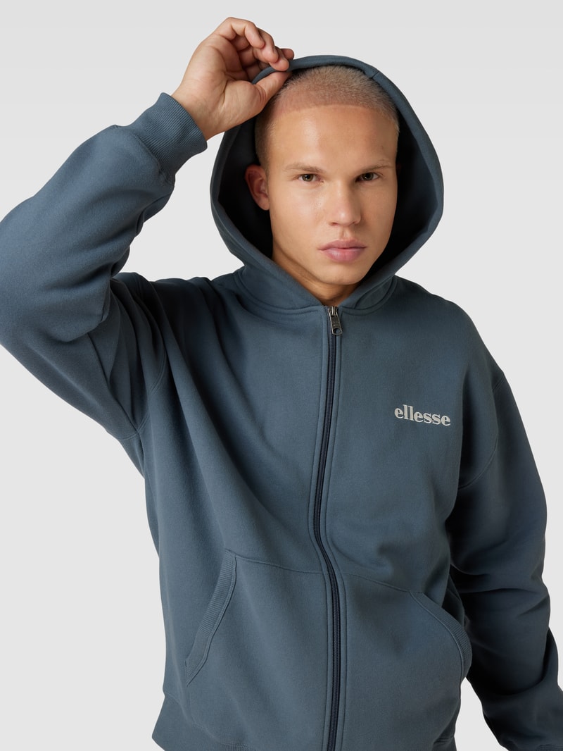 Sweatjacke mit Label-Stitching Modell 'MICHELANGELO' in rauchblau
