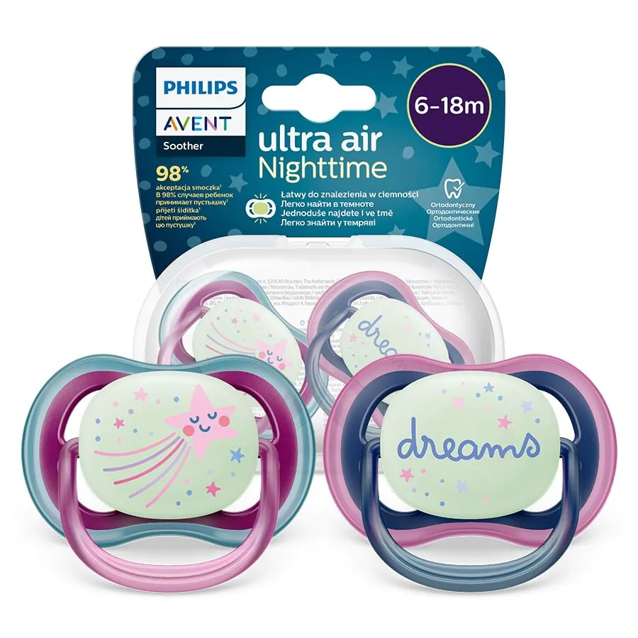 Avent Smoczek Ultra Air čiulptukas 6-18 mėn., naktinis
