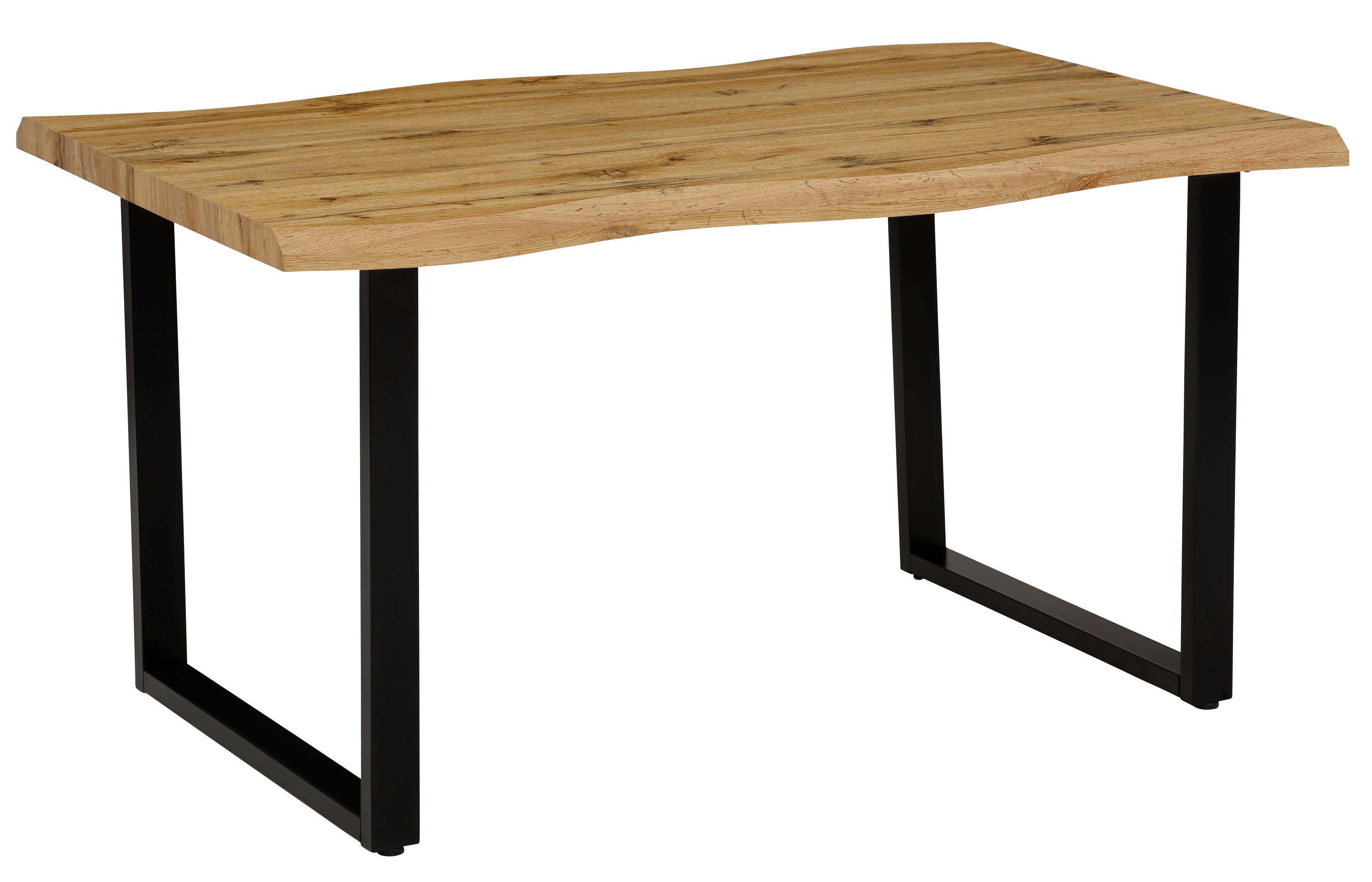 HELA Esstisch Giselle Baumkantentisch Küchentisch, Kufengestell, Industrial Design, 140 - 200 cm Breite, natur oder grau