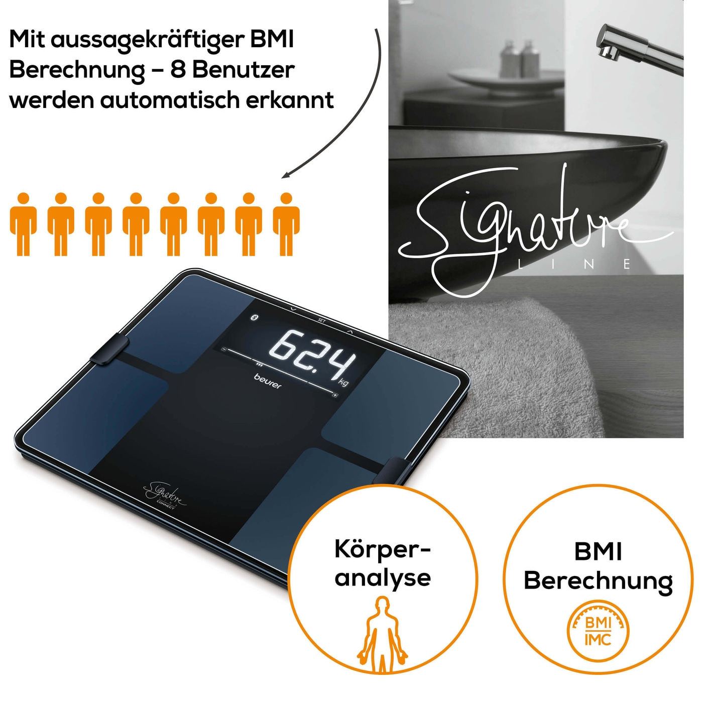 Beurer Diagnosewaage BF 915 Signature Line-Körperfettwaage mit einfacher Bedienung, App-Anbindung & XXL-Format - bis 200 kg