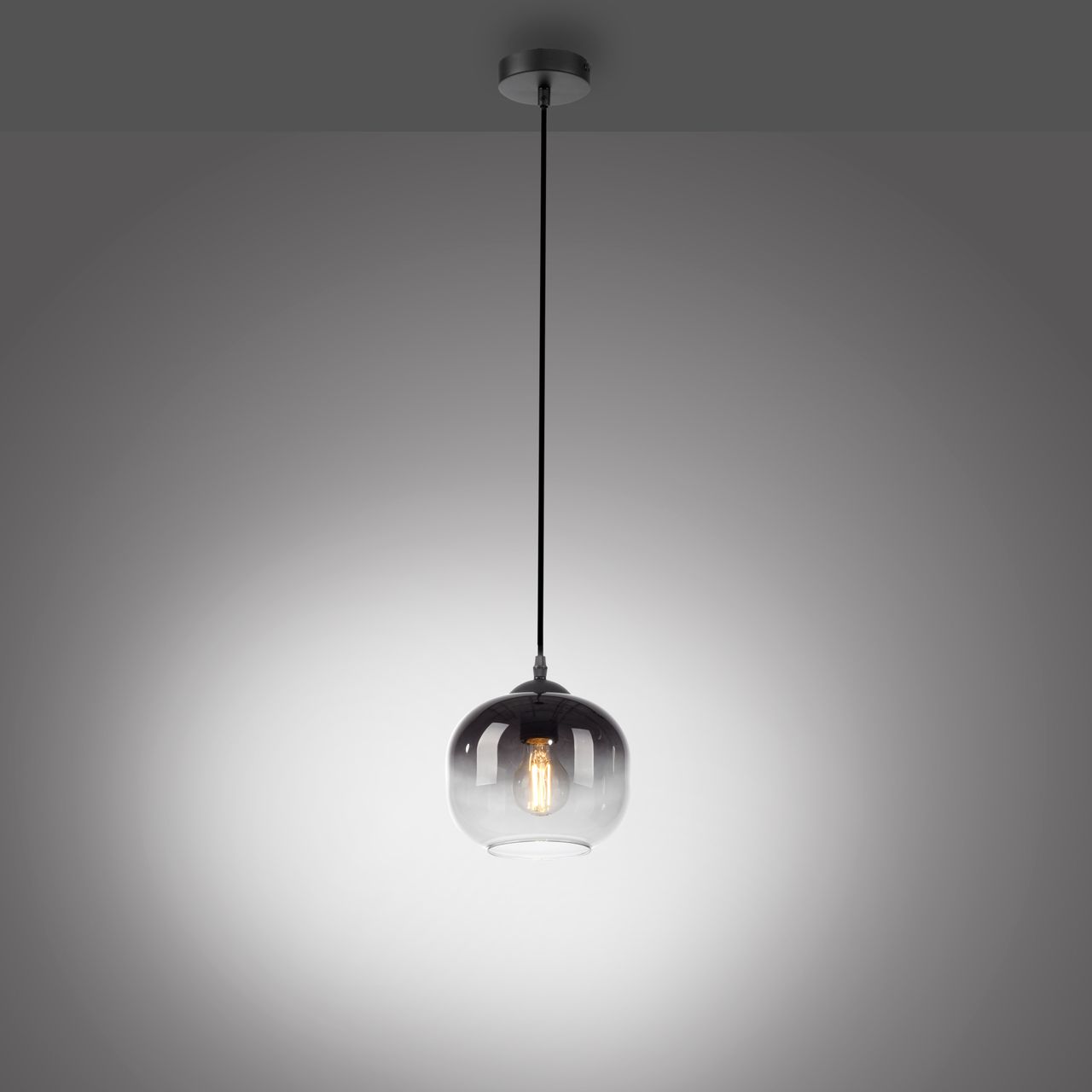 JUST LIGHT Pendelleuchte ZEA, 1x E27/25 Watt max., Glas in Rauchfarben, Schwarz