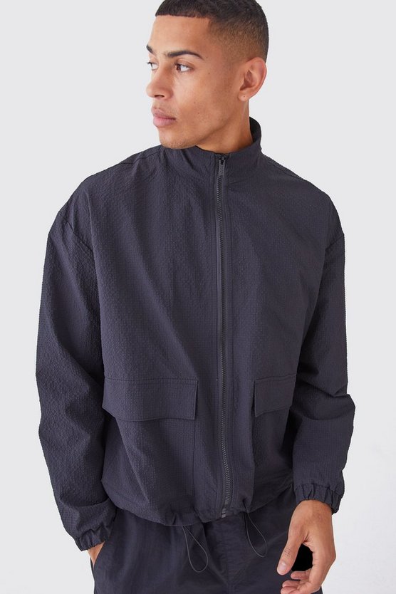 Nylon Harrington-Jacke in Knitteroptik mit Reißverschluss