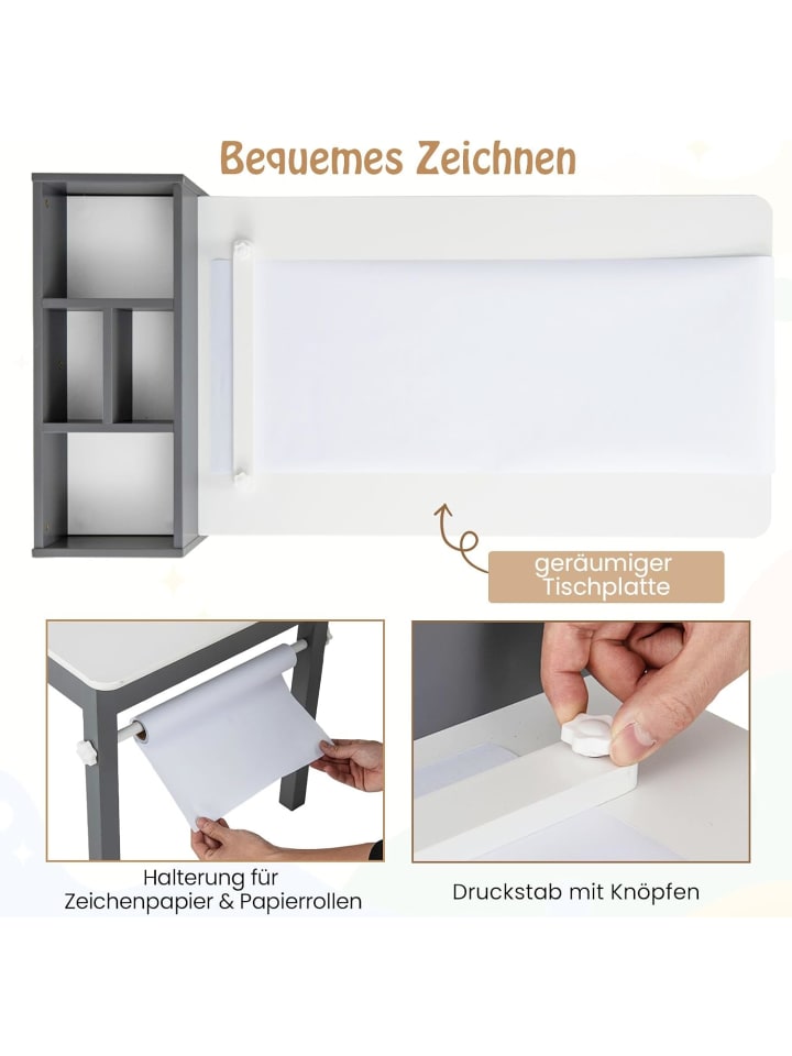 COSTWAY Zeichentisch mit 2 Stühlen ab 3 Jahren in Grau günstig kaufen onesize