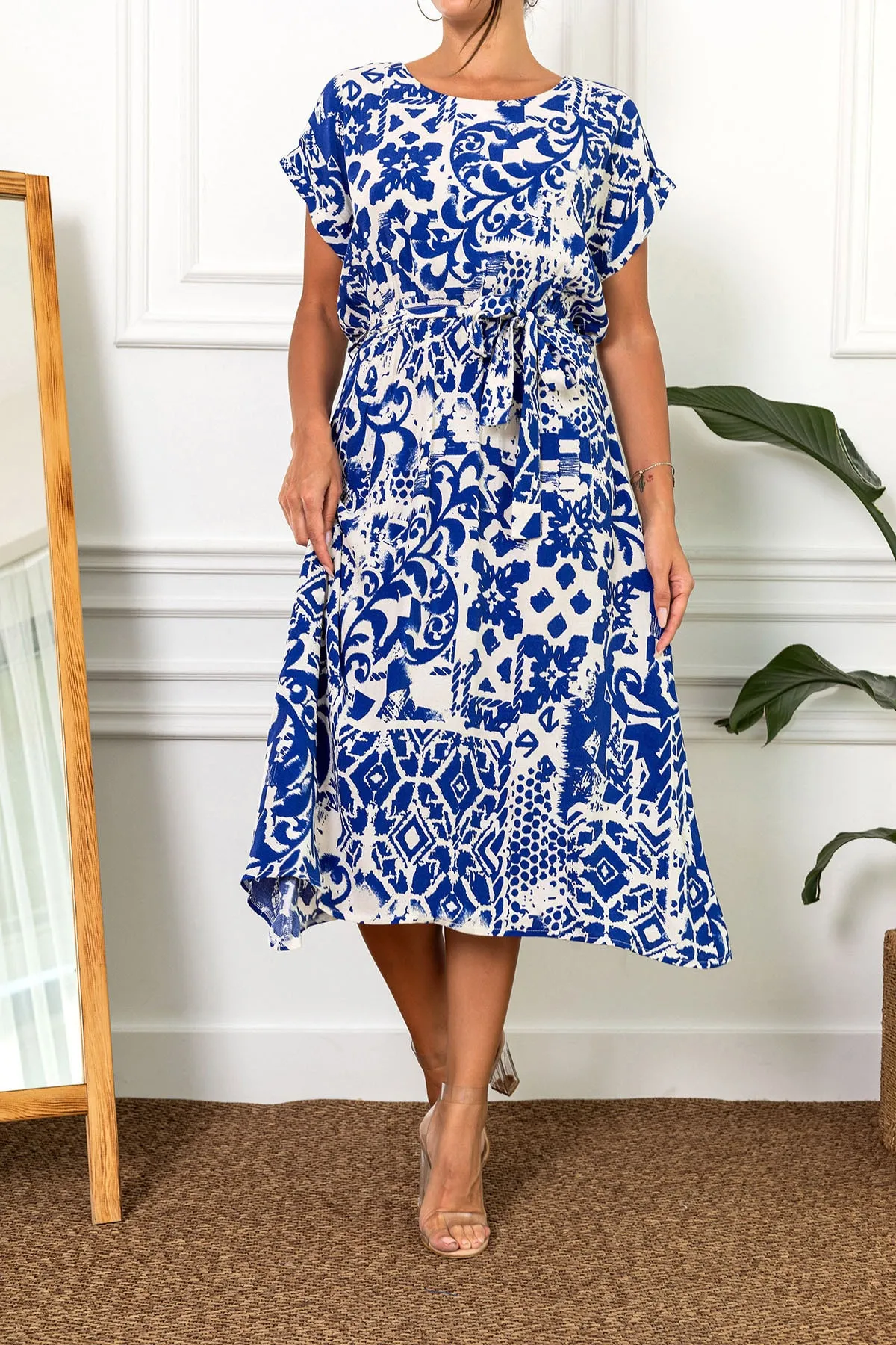 armonika  Damenkleid mit Sax-Taille und elastischem Bindemuster, ARM-22Y001044