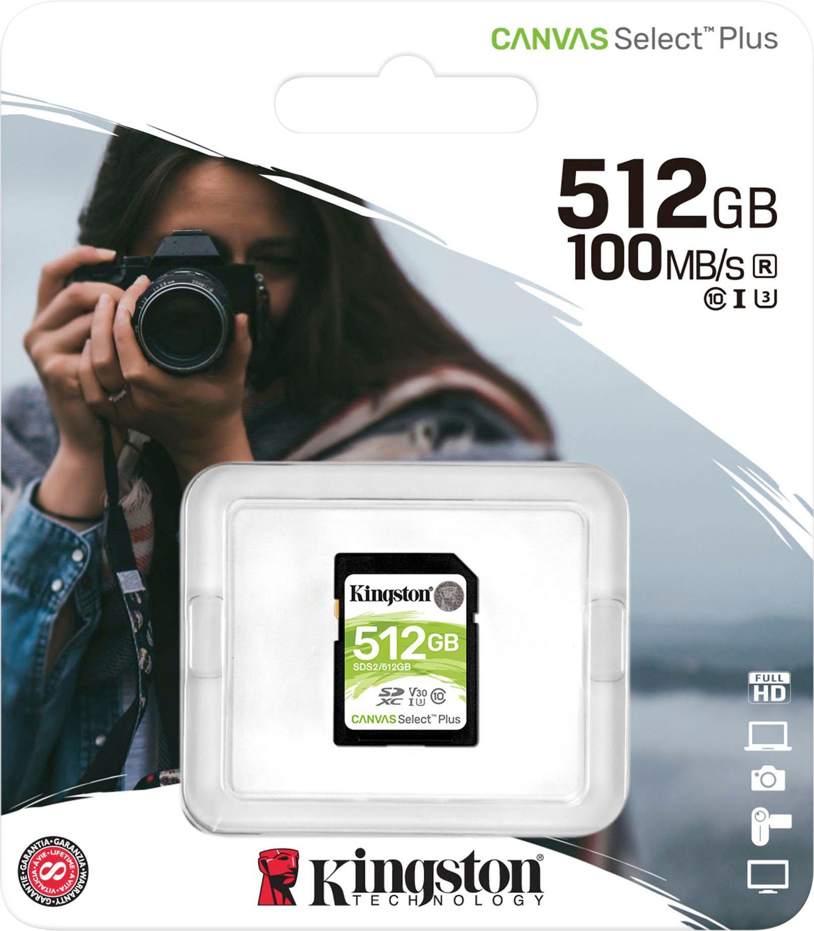 Kingston Canvas Select Plus SD 512GB Speicherkarte (512 GB, UHS-I Class 10, 100 MB/s Lesegeschwindigkeit)