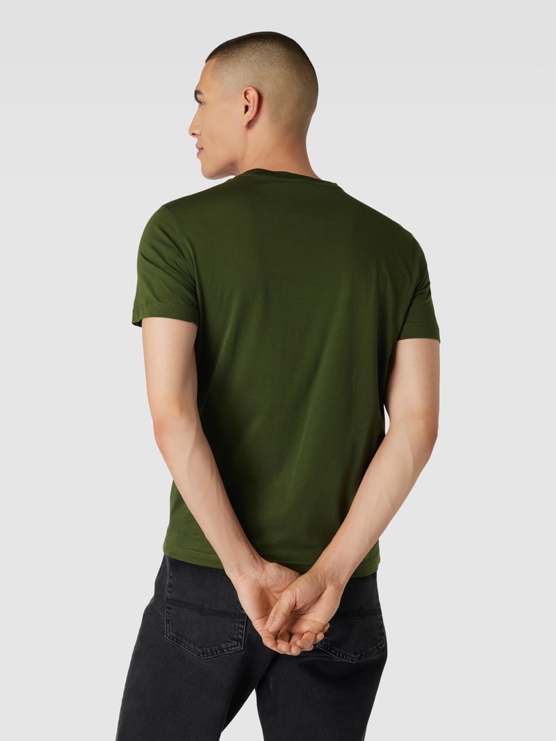 T-Shirt mit Rundhalsausschnitt und Label-Print in dunkelgrün