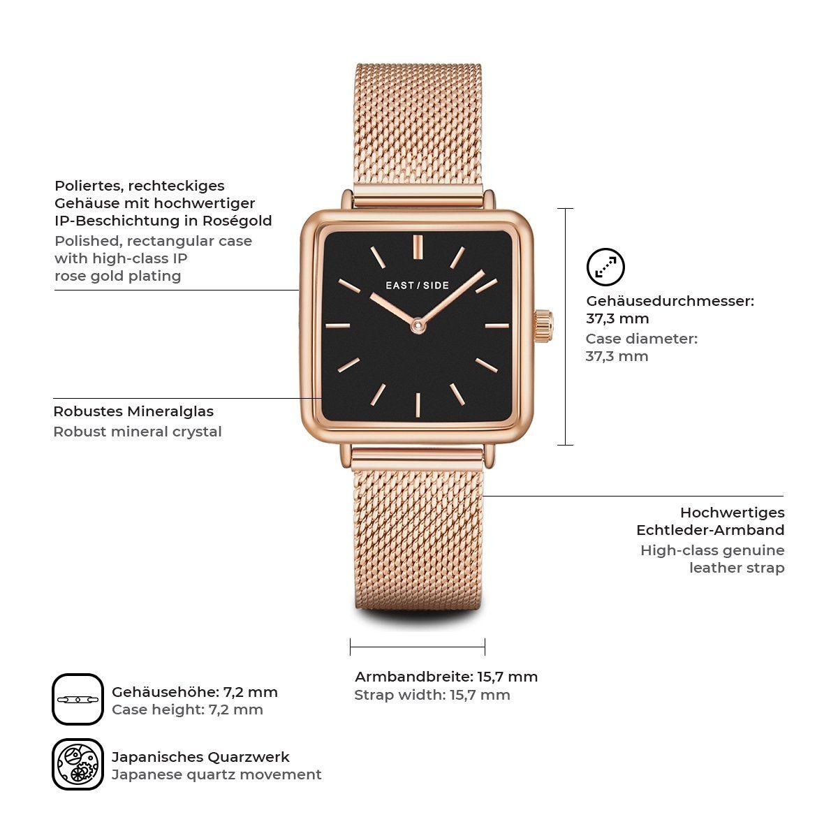 Eastside Automatikuhr Grand roségold, mit Milanaise-Armband