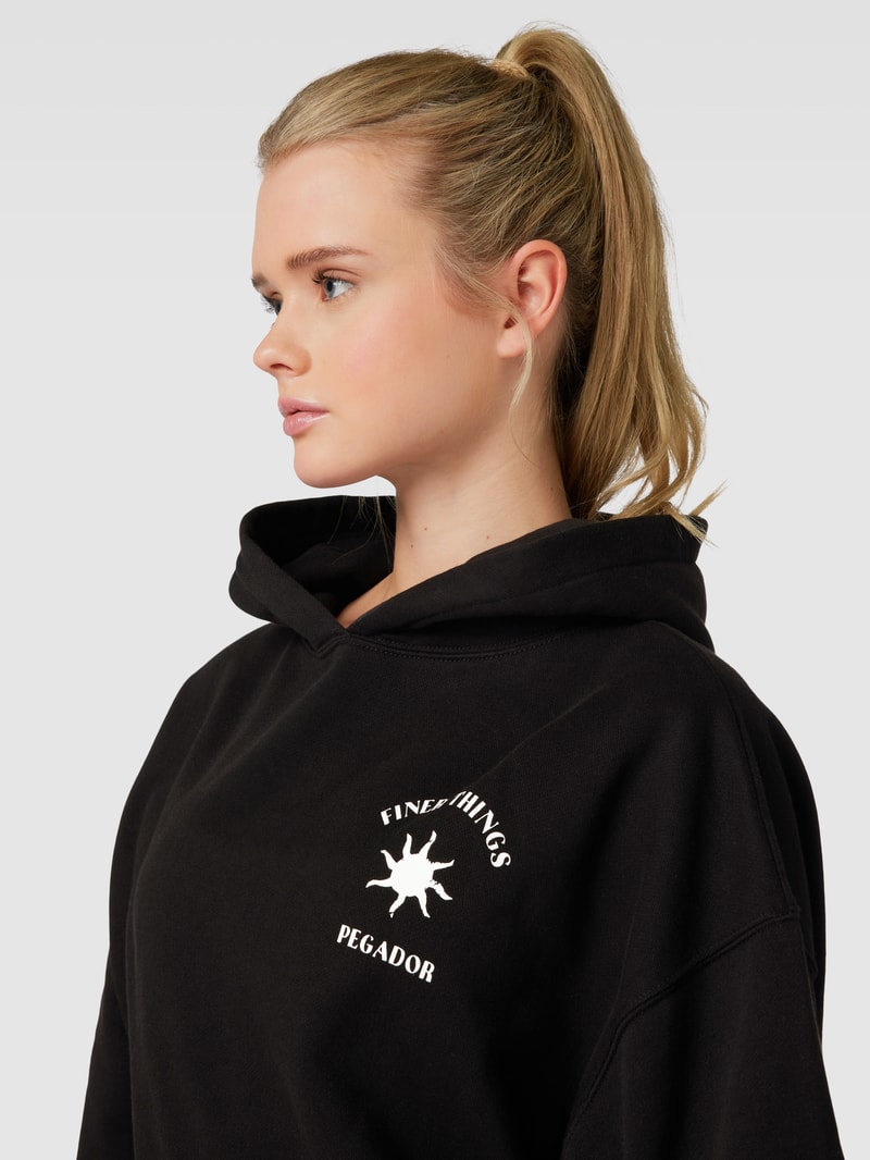 Oversized Hoodie mit Label-Print Modell 'SIENA' in schwarz