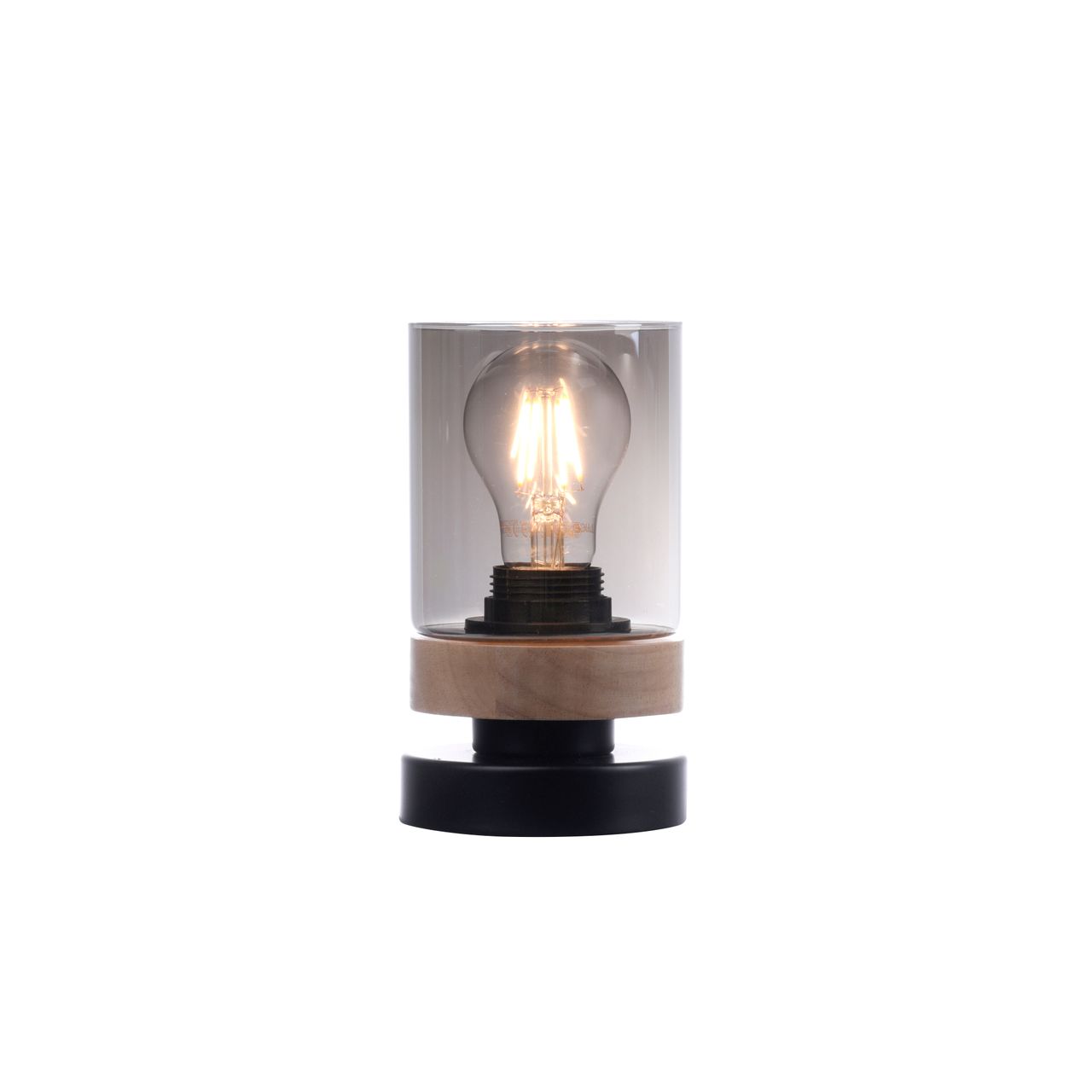 JUST LIGHT Tischleuchte PASQUAL, 1-flg, E27, Glas in Rauchglas-Optik, schwarz , IP20