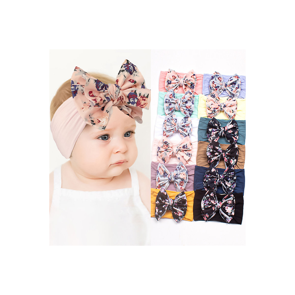 Elastisches Stirnband für Kinder Haarschmuck im Boho-Stil mit Blumen-Haarschmuck, Schleife für Kinder Haarschmuck