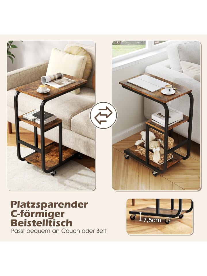 COSTWAY Beistelltisch mit Rollen in Braun günstig kaufen onesize