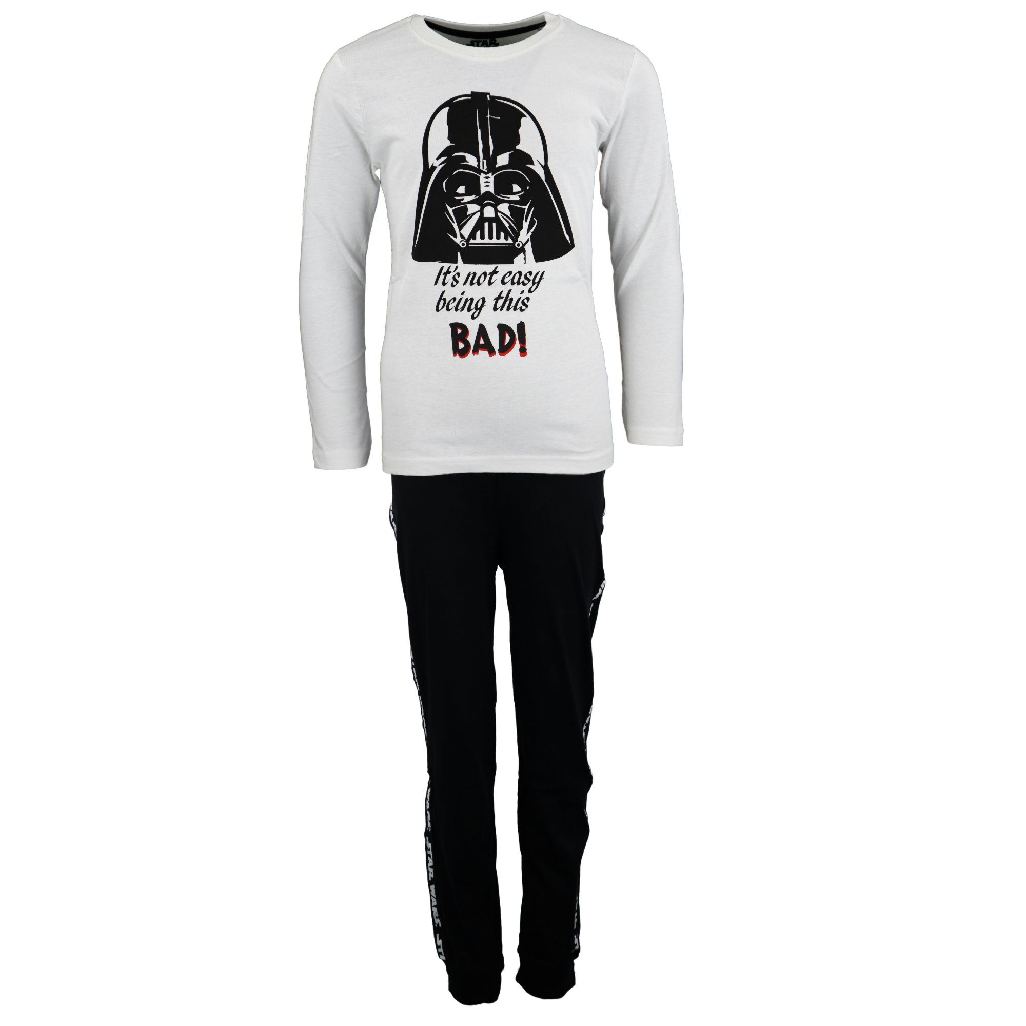 Schlafanzug Star Wars Darth Vader Jungen langarm Pyjama 134 - 164 Weiß Grau