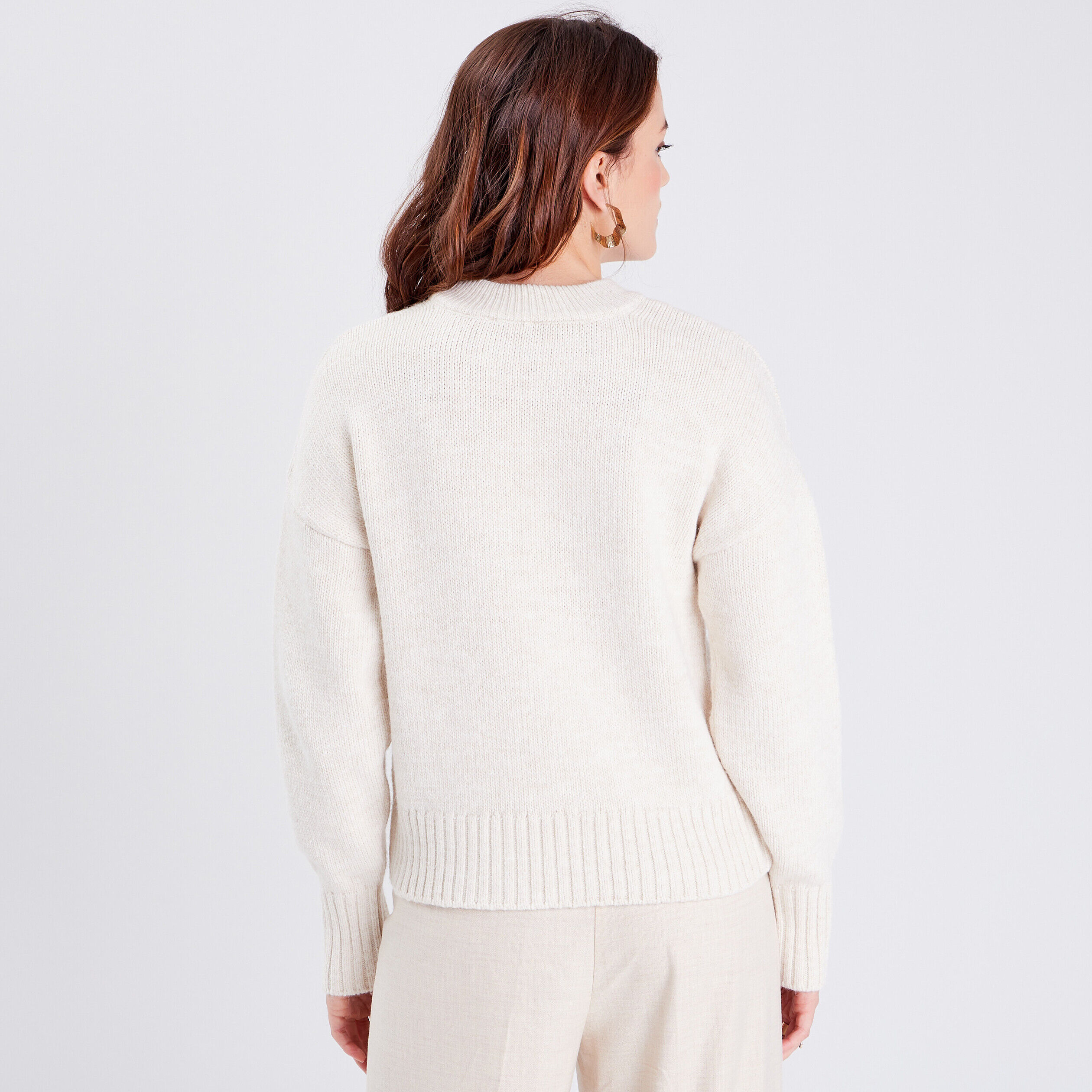 Pull manches longues ajouré ecru femme | Cache Cache