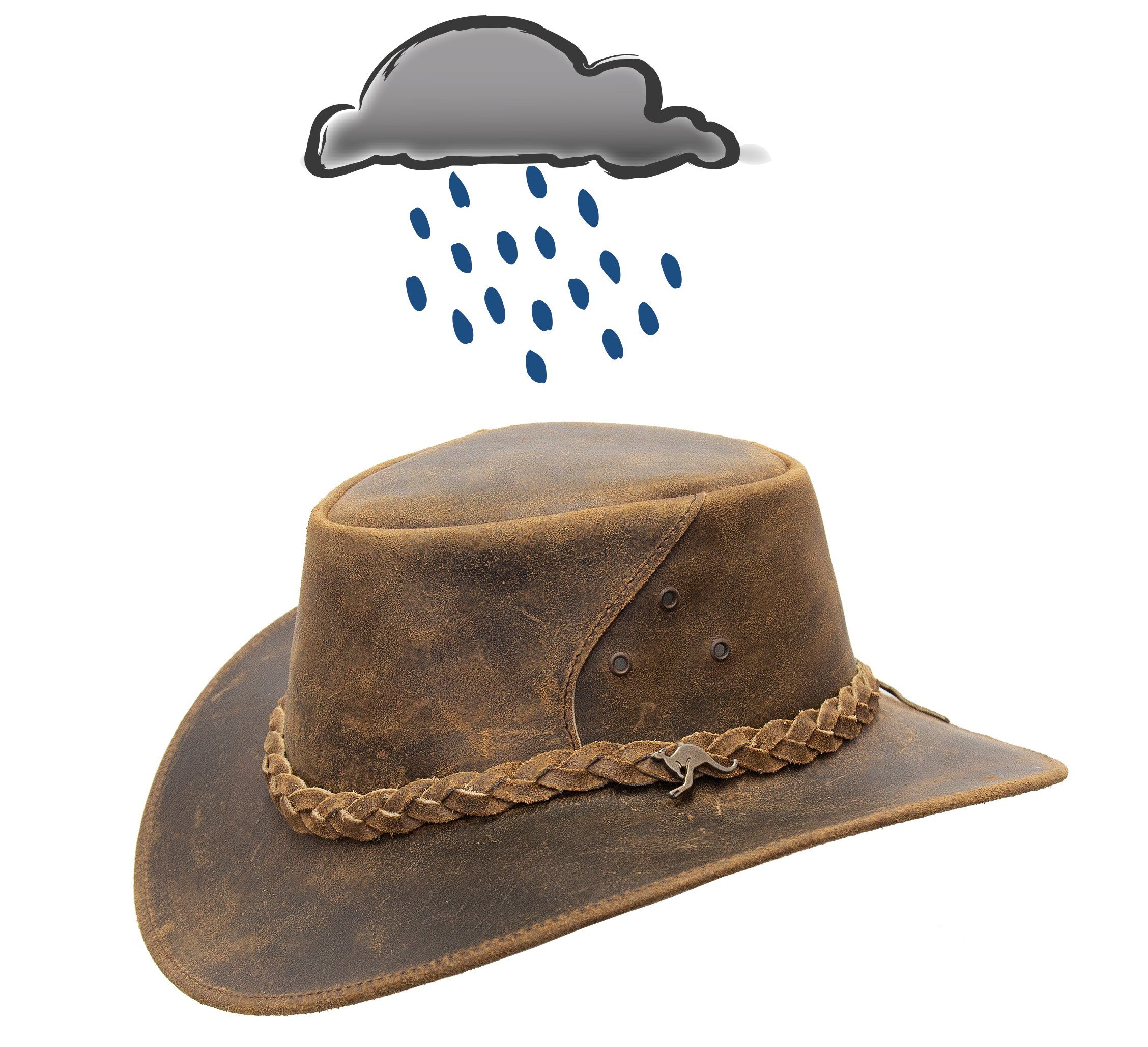 Outbacker Cowboyhut Lederhut aus Rindsleder allwettertauglich mit biegsamer Krempe