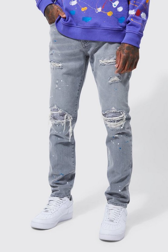 Slim-Fit Jeans mit Rissen & Farbspritzern