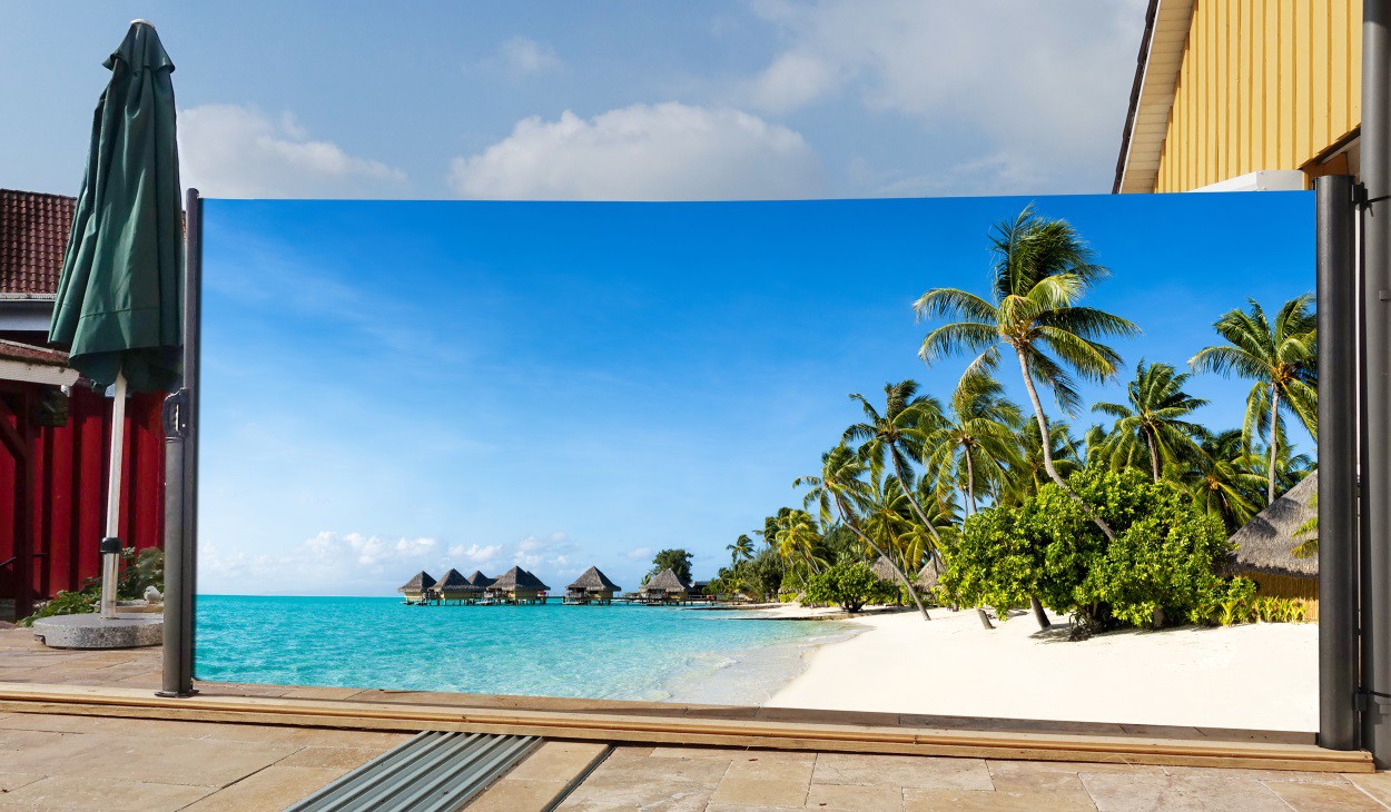 Westerholt Seitenmarkise mit Fotodruck Südsee 1,6x3m, rechts - Auszug links