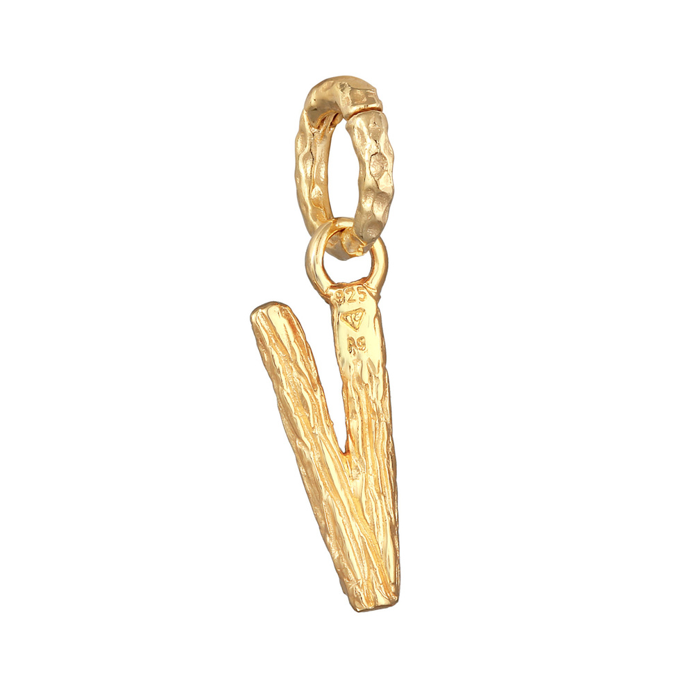 Elli Elli Pendentif Femmes Lettre V Look Organique en argent sterling 925 plaqué or Pendentif