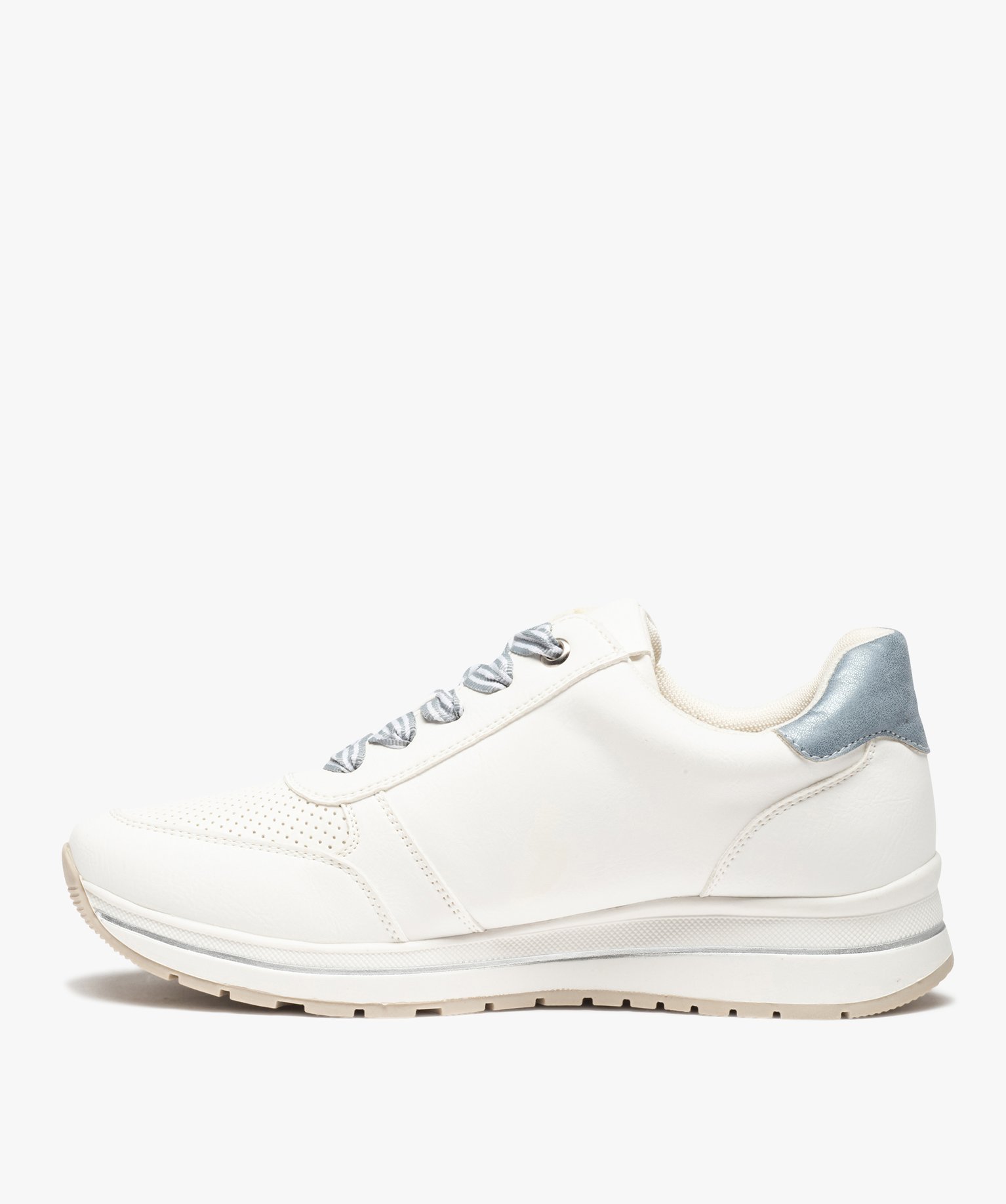 Baskets femme unies à lacets rayés et zip décoratif blanc | GEMO