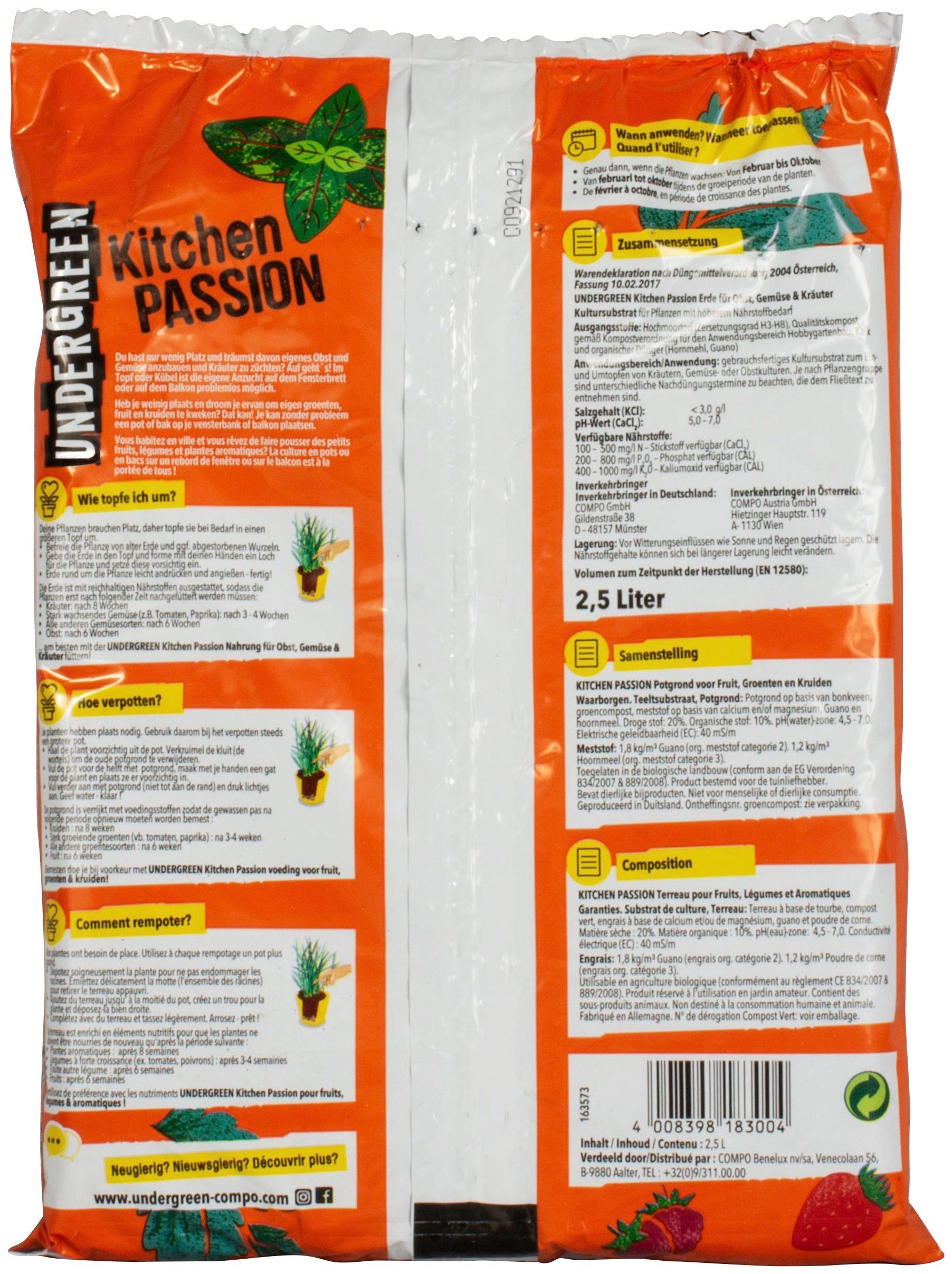 Compo Spezialerde UNDERGREEN Kitchen Passion, für Obst, Gemüse & Kräuter, 2,5 Liter