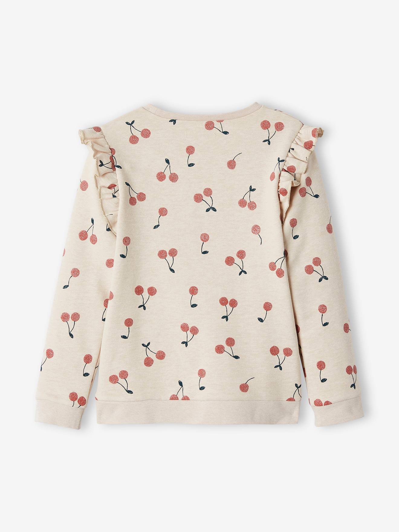 Vertbaudet Mädchen Sweatshirt mit Volants und Schriftzug - beige bedruckt