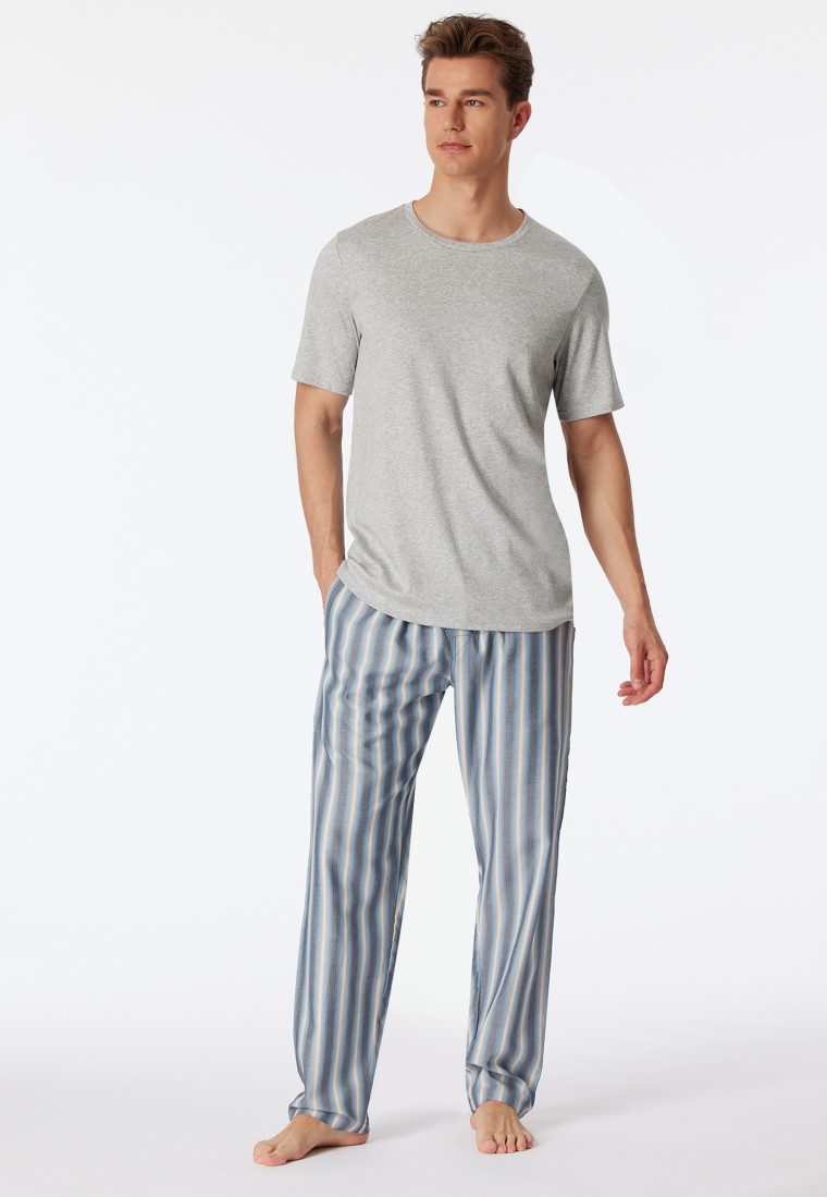 Loungehose lang Webware Organic Cotton Streifen blaugrau - Mix+Relax