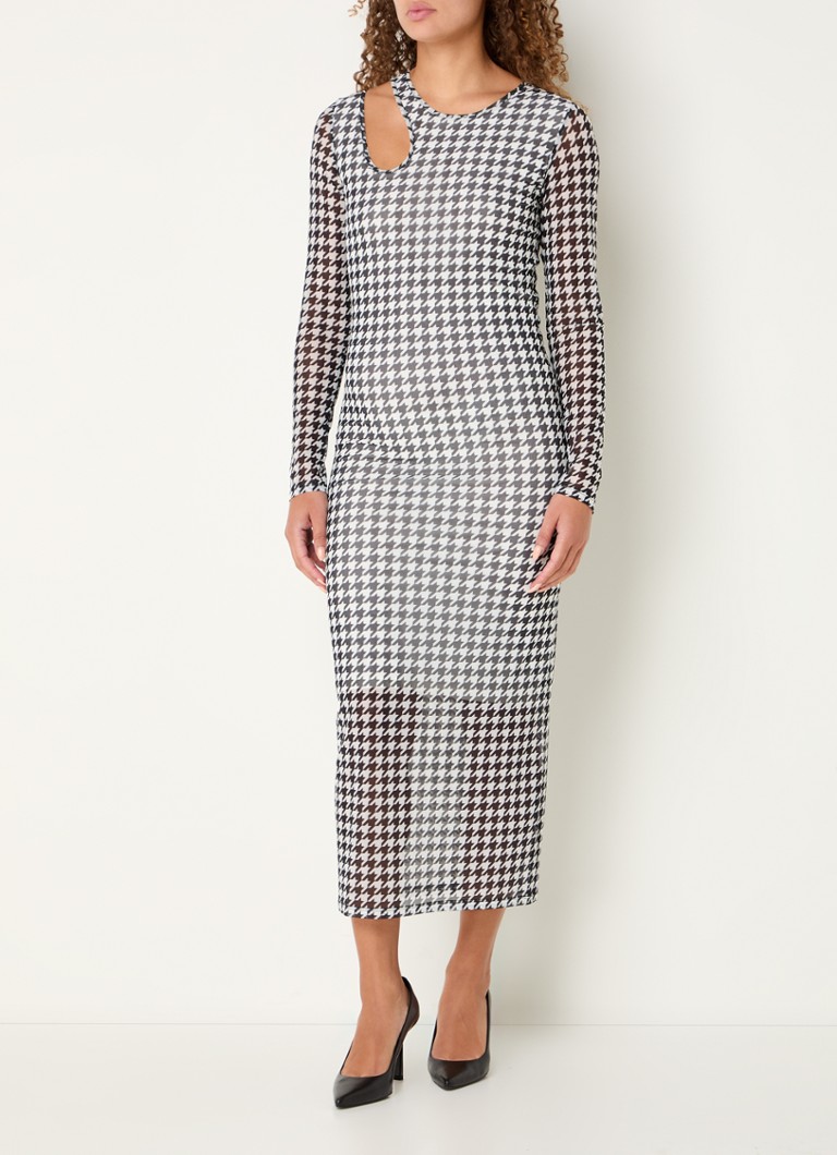 Vestido midi Nalusia de punto con estampado de pata de gallo de Hugo Boss