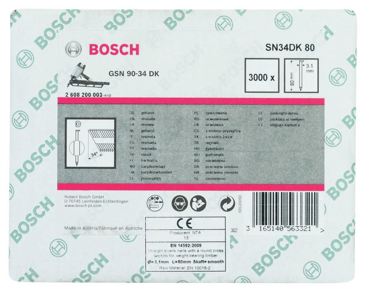 Bosch Blue Accessories 2608200003 SN34 DK 80 Strimelspiker 34° D-hode Ujevn Glatt 80 mm 3000 deler