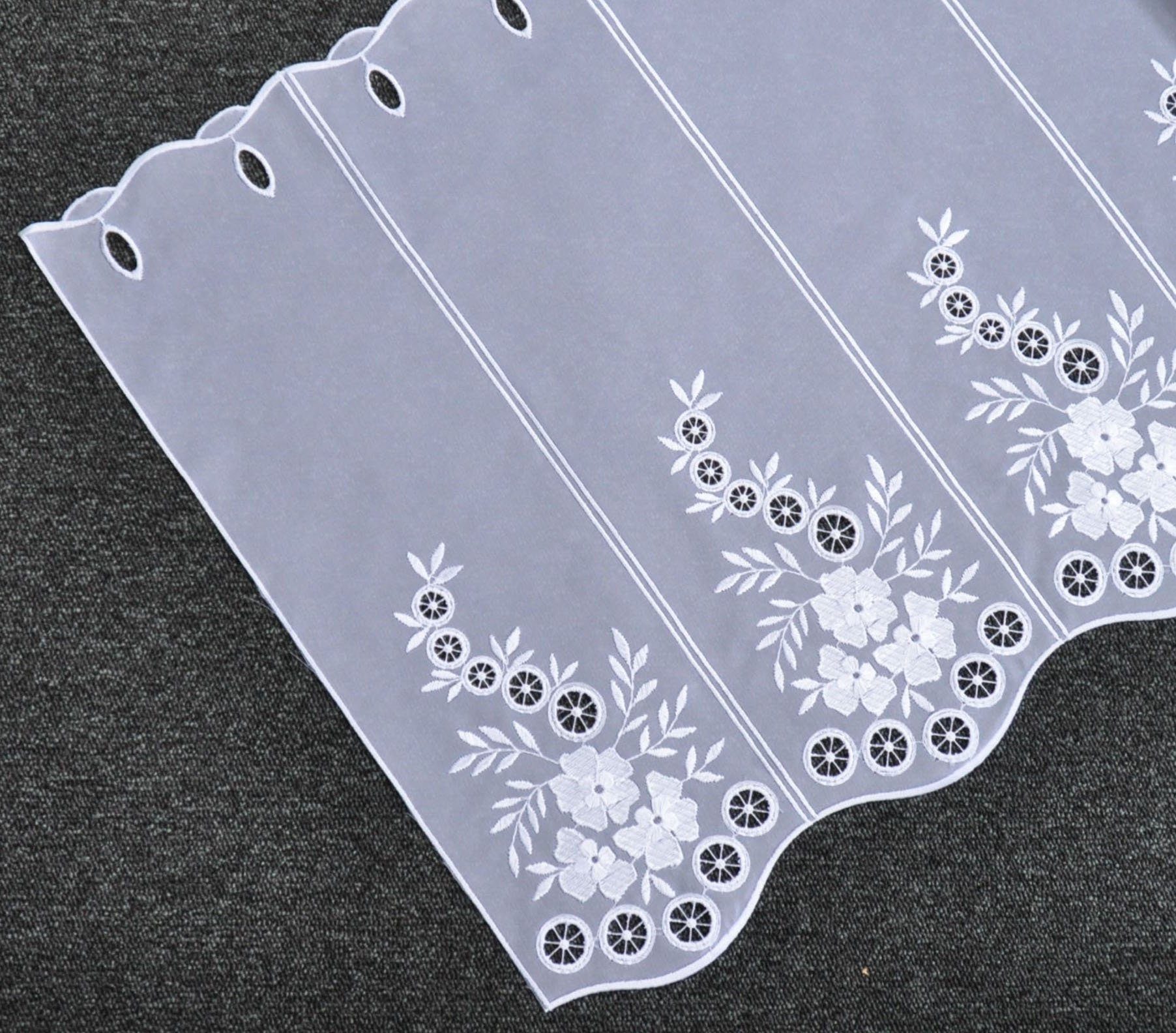 Scheibengardine Kreise, Stickereien Plauen, Stangendurchzug (1 St), halbtransparent, Voile
