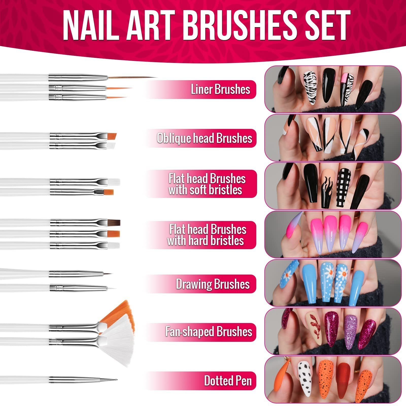 AMR HOME Nageldesign Zubehör Nail Art Pinsel Set 15 Stücke Nagel Pinsel Gelnägel Dekoration Nailart