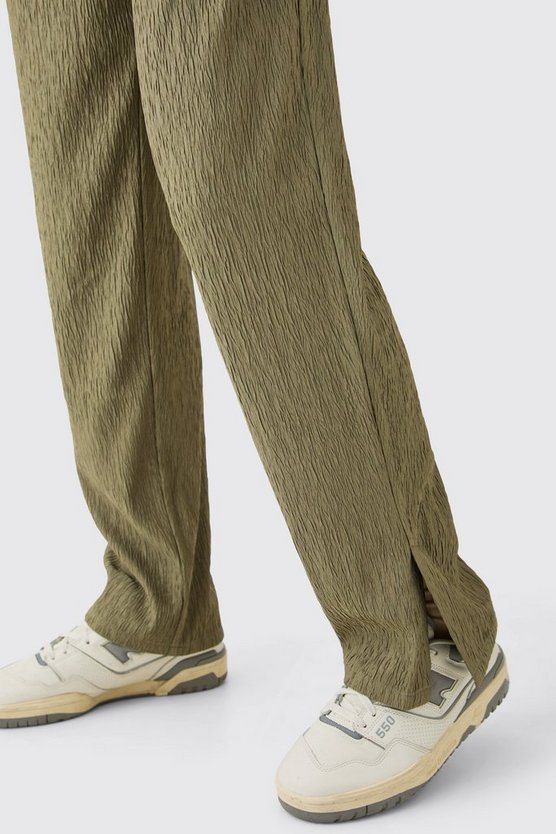 Smarte strukturierte Satin-Hose mit geteiltem Saum